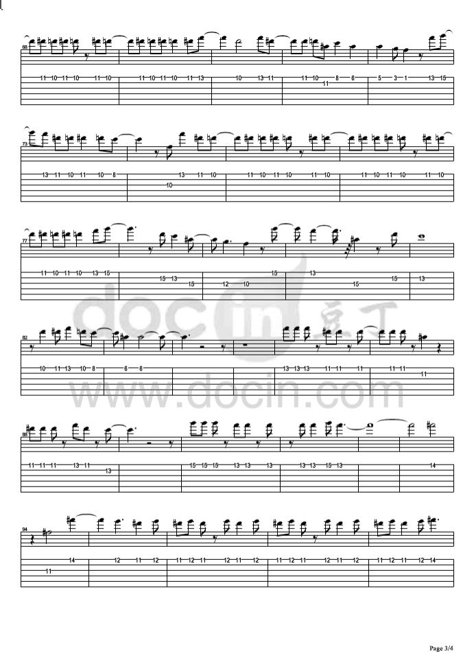 心瘾指弹谱 原调六线谱_豆丁网编配_王杰