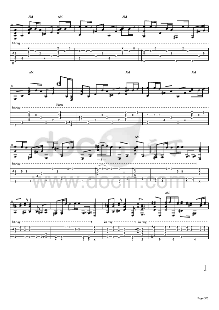 花水木吉他指弹谱 D调六线谱_豆丁网编配_松井佑贵