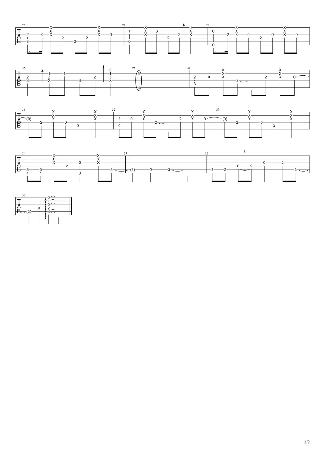 不怕指弹谱 原调六线谱_钟的吉他分享社编配_阿悄