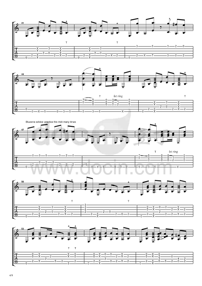 billie jean指弹谱 原调六线谱_豆丁网编配_郑成河