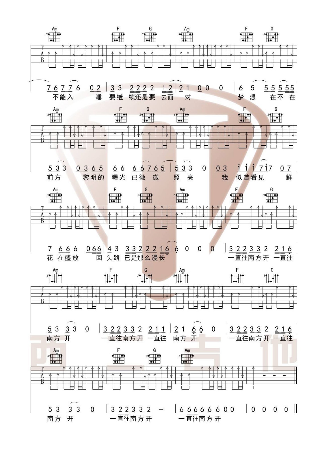 公路之歌吉他谱 C调附弹唱视频_山山吉他编配_痛仰乐队