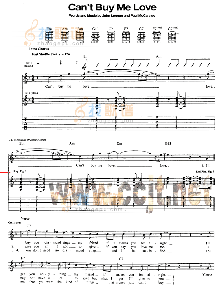 Can‘t Buy Me Love吉他谱 原调六线谱_找歌谱编配_beatles