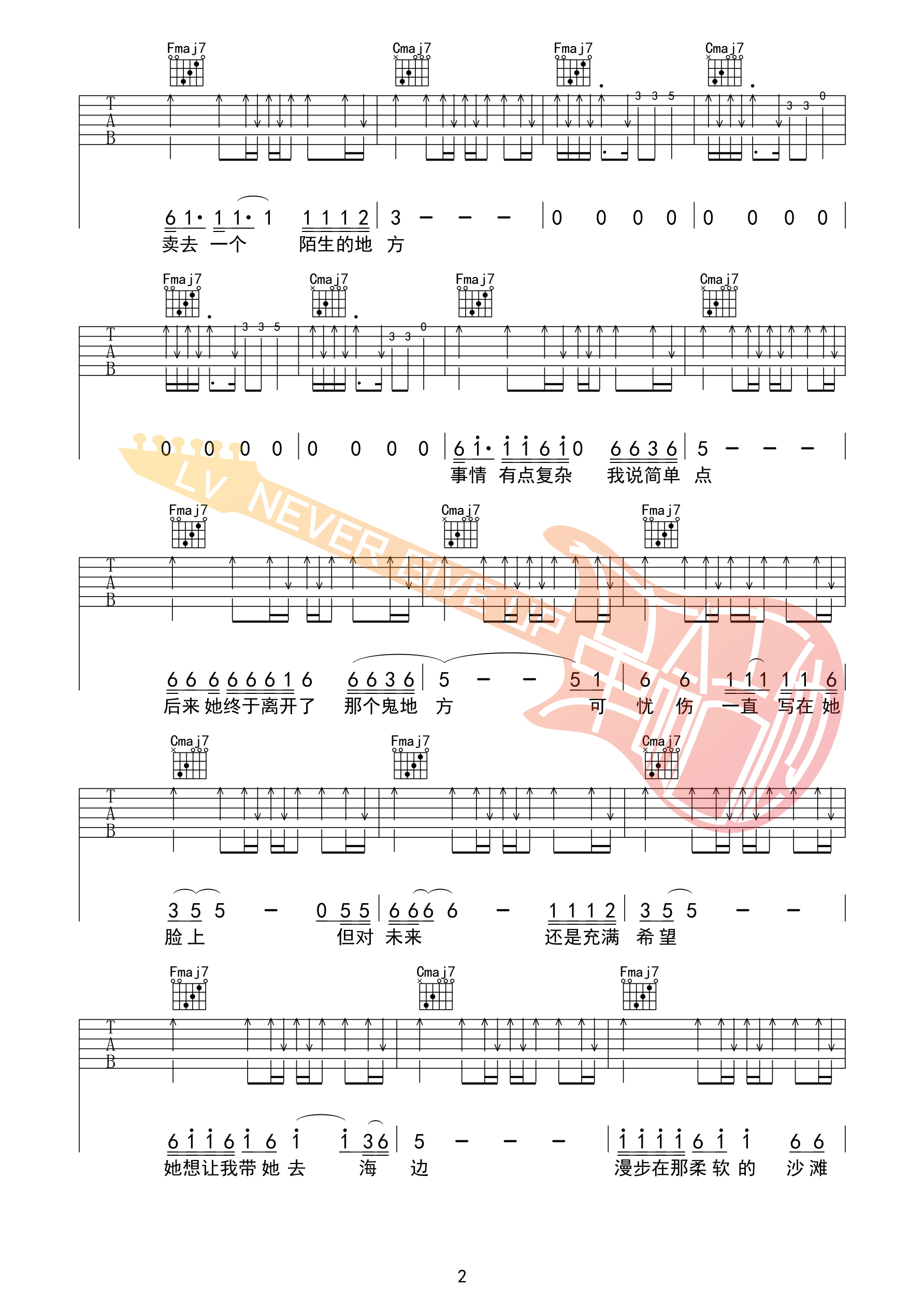 梦幻丽莎发廊吉他谱 C调扫弦版_革命吉他编配_五条人