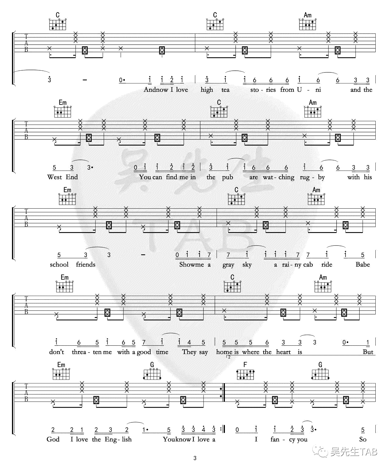 London Boy吉他谱 F调六线谱_吴先生编配_Taylor Swift