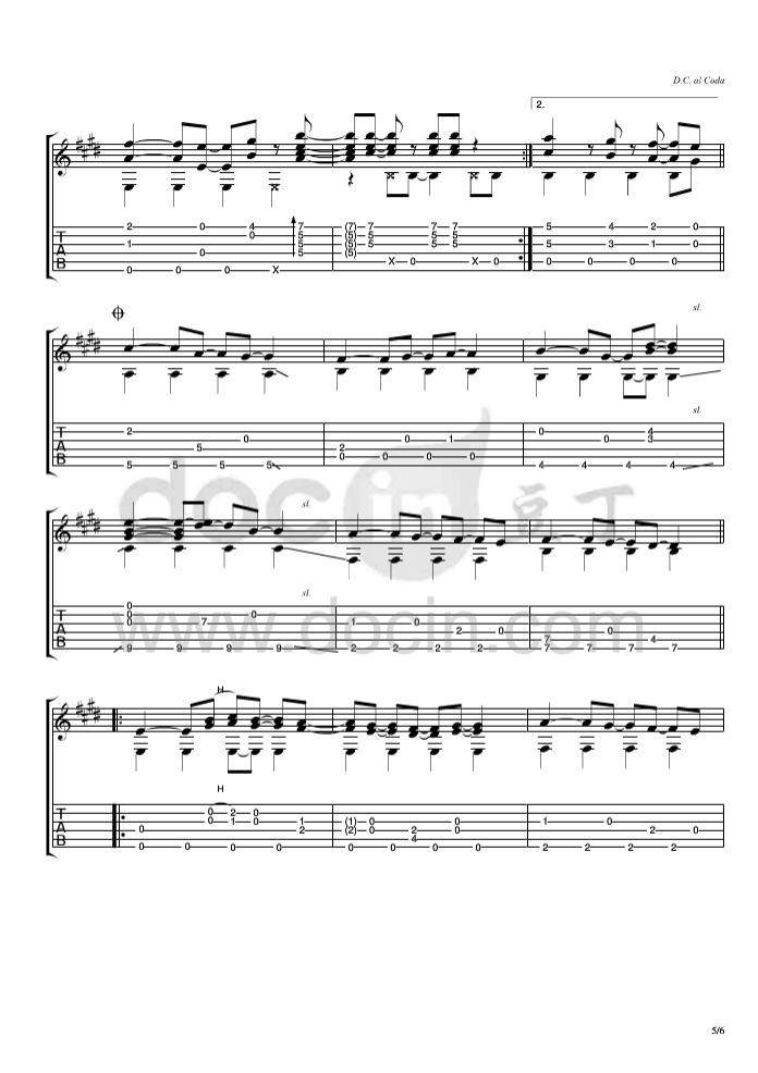 息吹指弹谱 原调六线谱_豆丁网编配_岸部真明