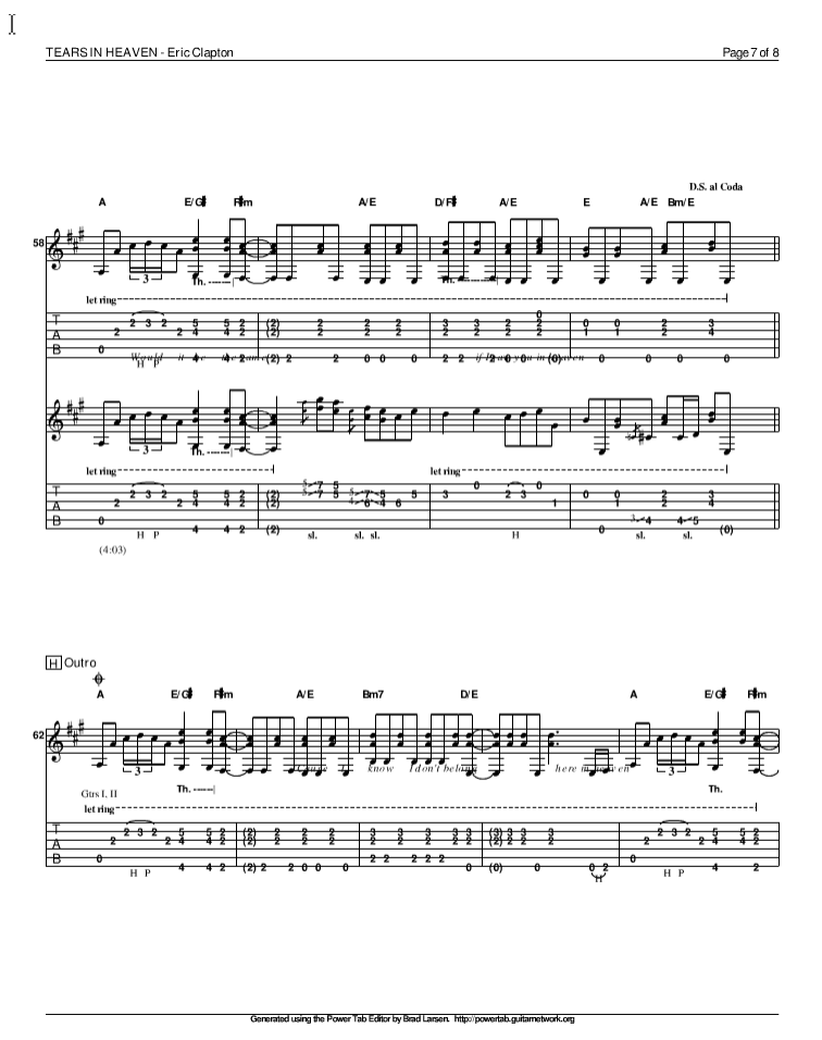 泪洒天堂指弹谱 原调六线谱_精选版_Eric Clapton