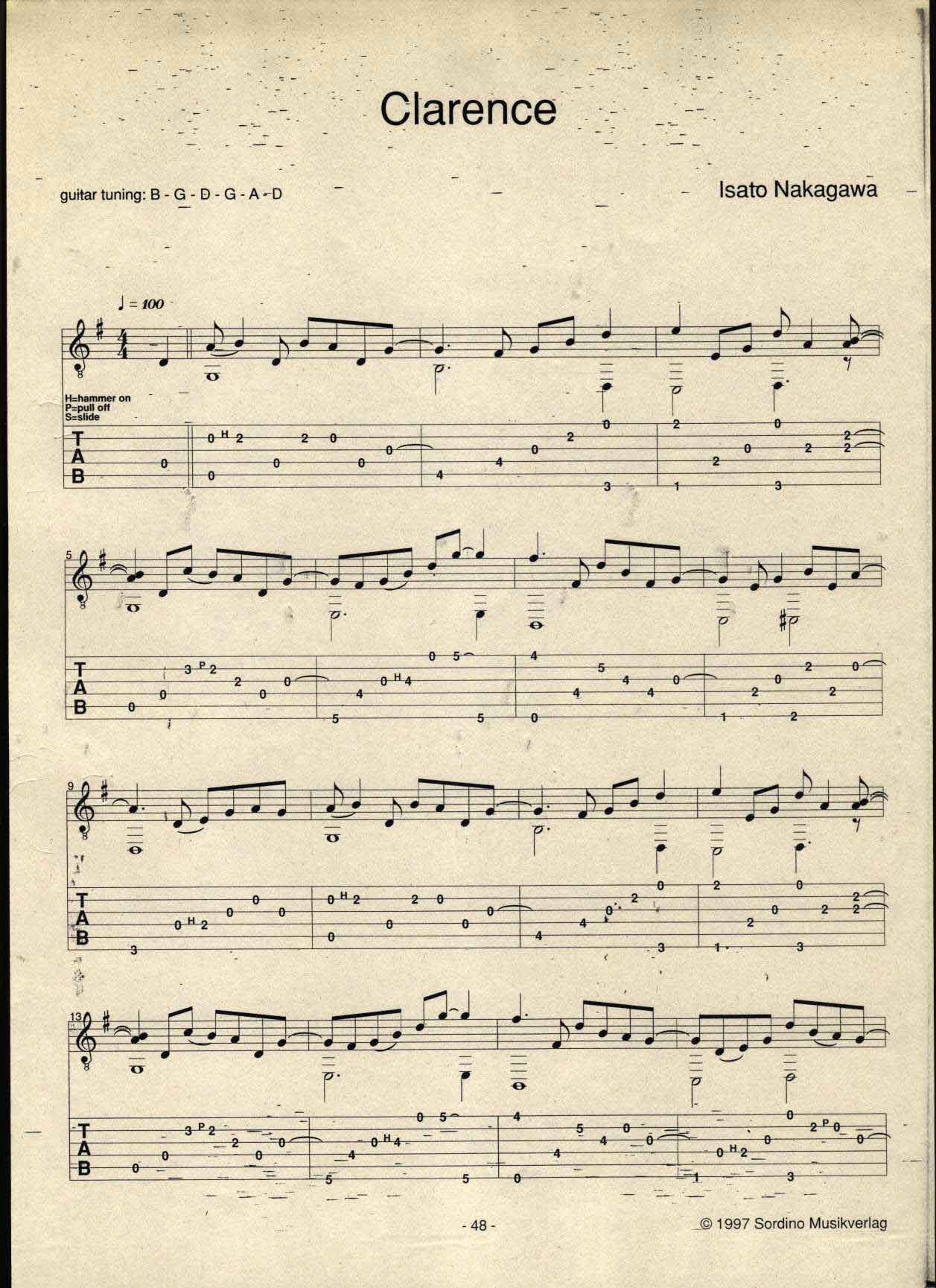 clarence指弹谱 原调六线谱_高清版_中川砂仁