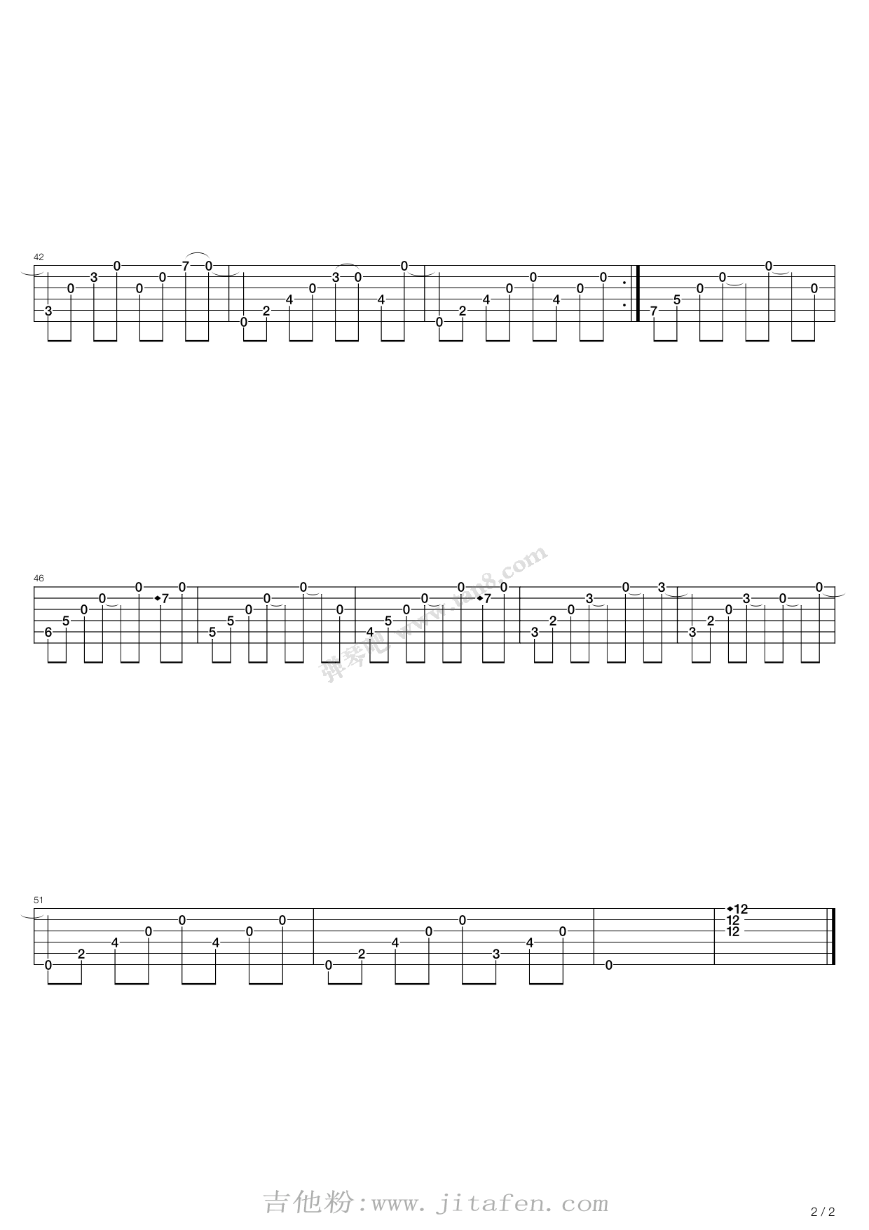 暮秋吉他指弹谱 C调六线谱_弹琴吧编配_黄家伟