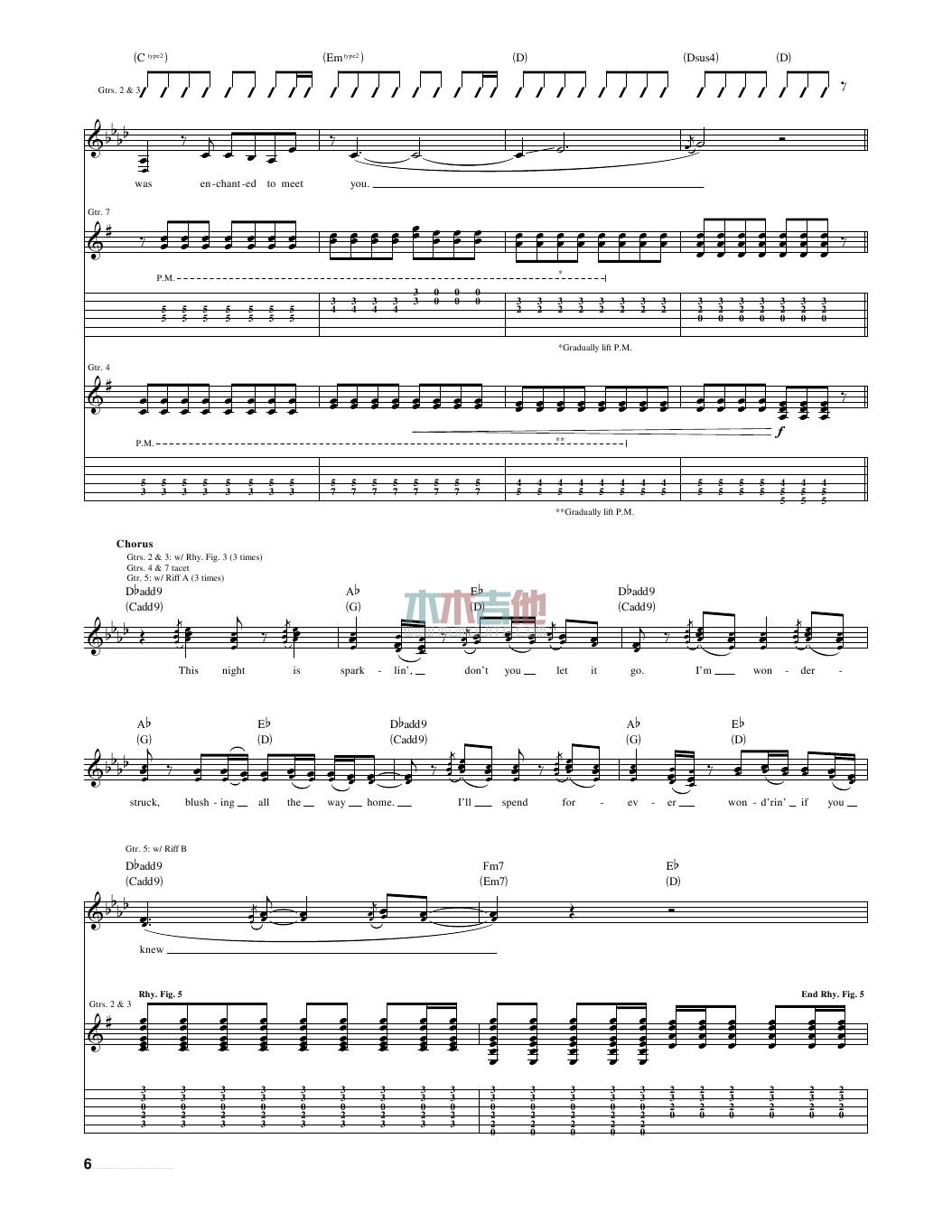 enchanted指弹谱 原调六线谱_木木吉他编配_Taylor Swift