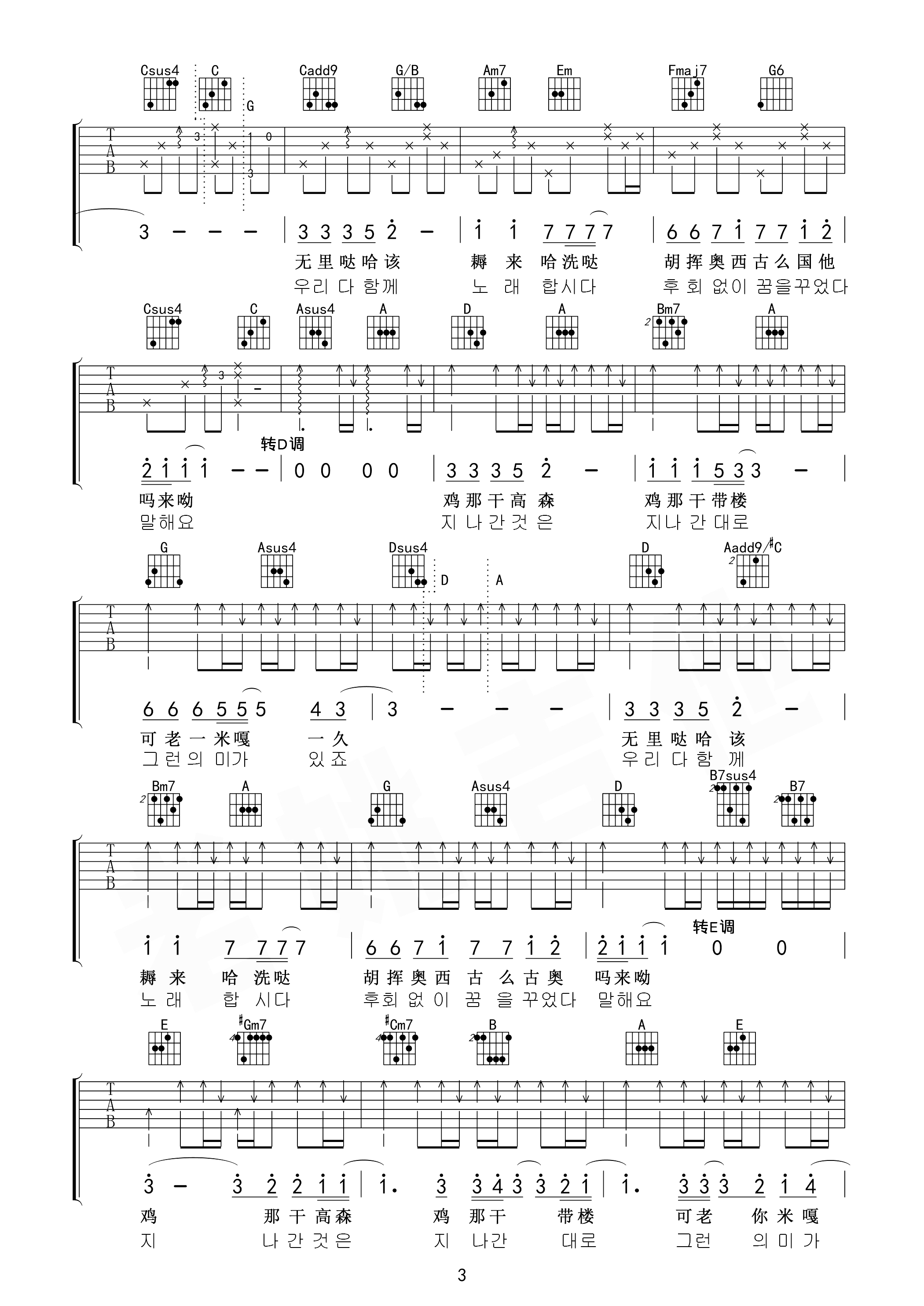 你不要担心吉他谱 A调六线谱_高清版_李迪