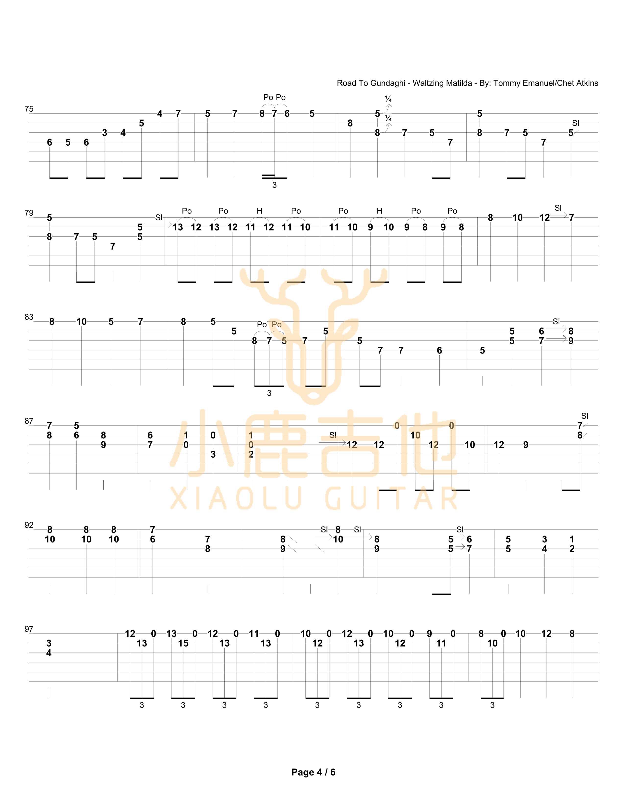 Road To Gundaghi-Waltzing Matilda-Tommy Emmanuel指弹吉他谱（小鹿吉他）