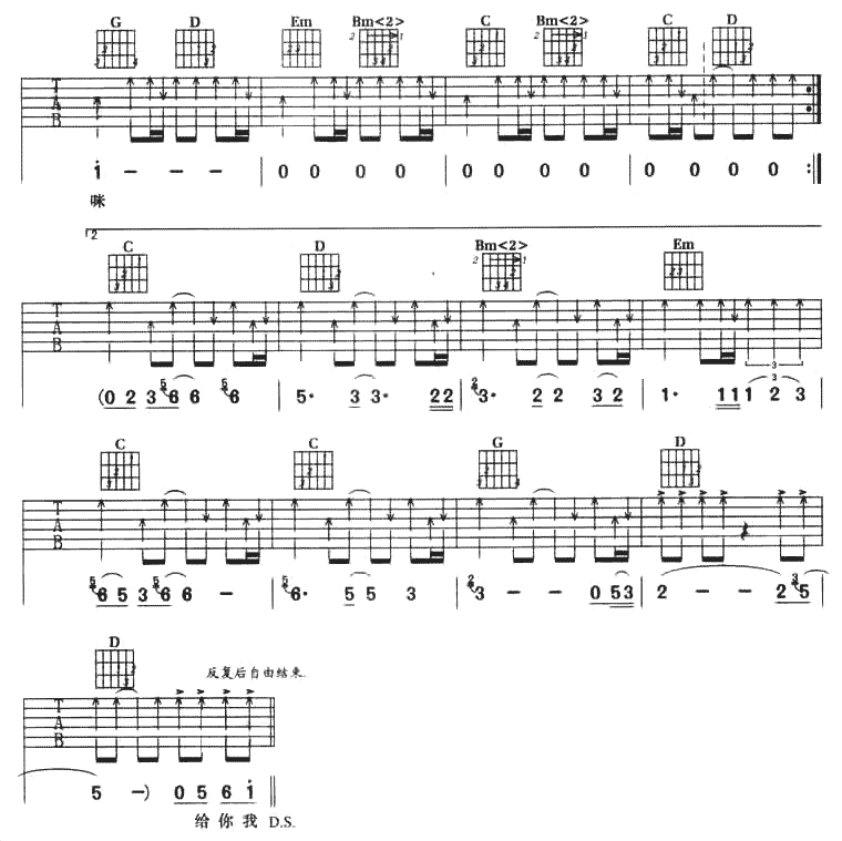 青春纪念册吉他谱 A调六线谱_简单版_可米小子