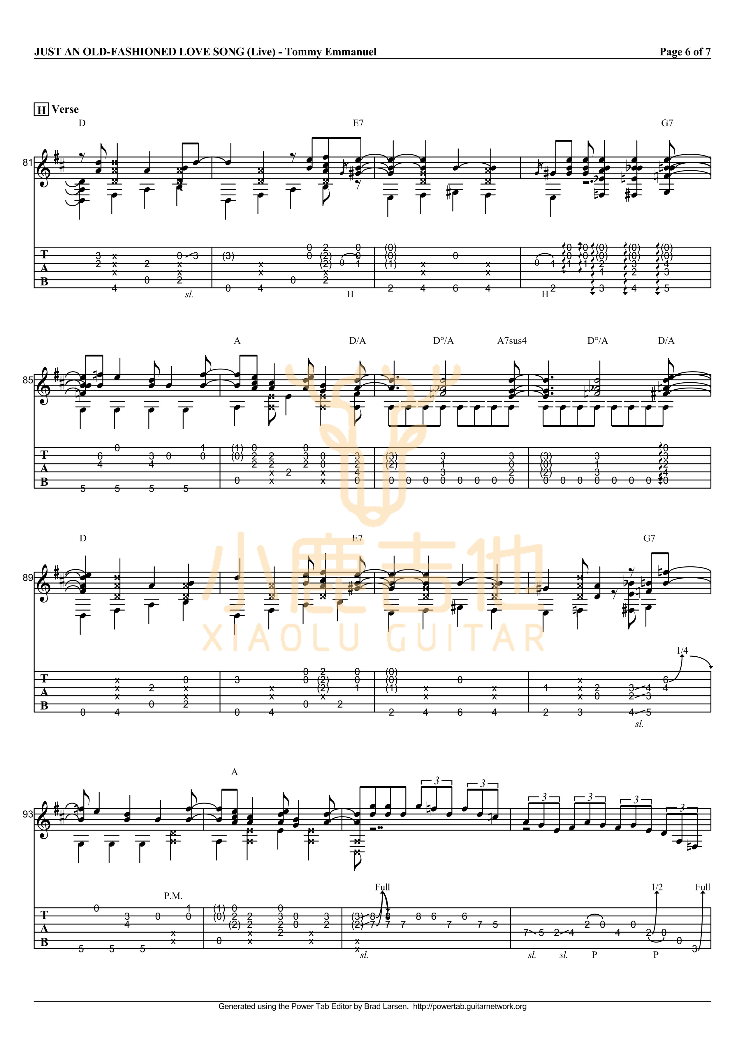 Just An Old-Fashioned Love Song-Tommy Emmanuel指弹吉他谱(小鹿吉他)