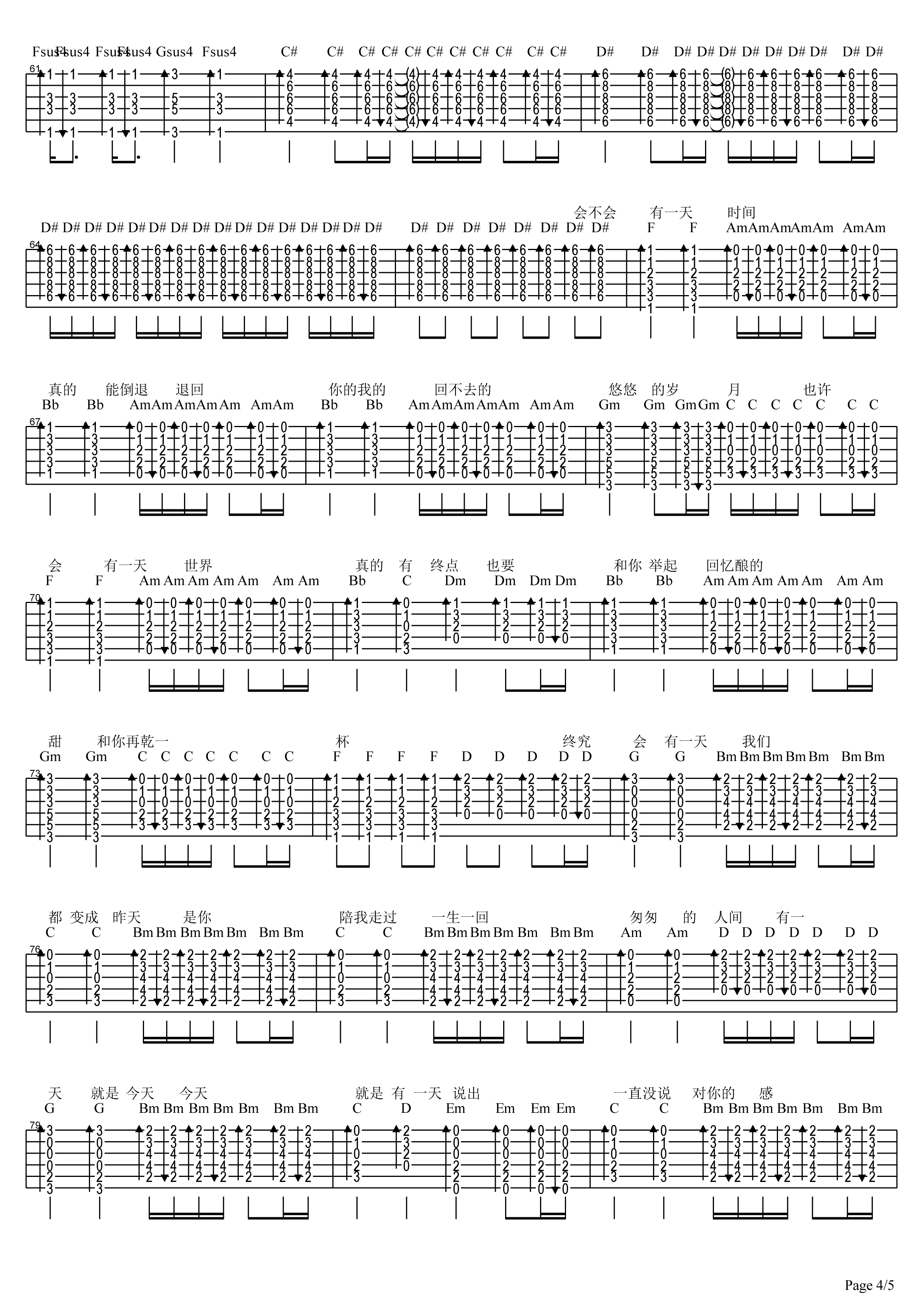 干杯吉他谱 C调六线谱_高清版_五月天