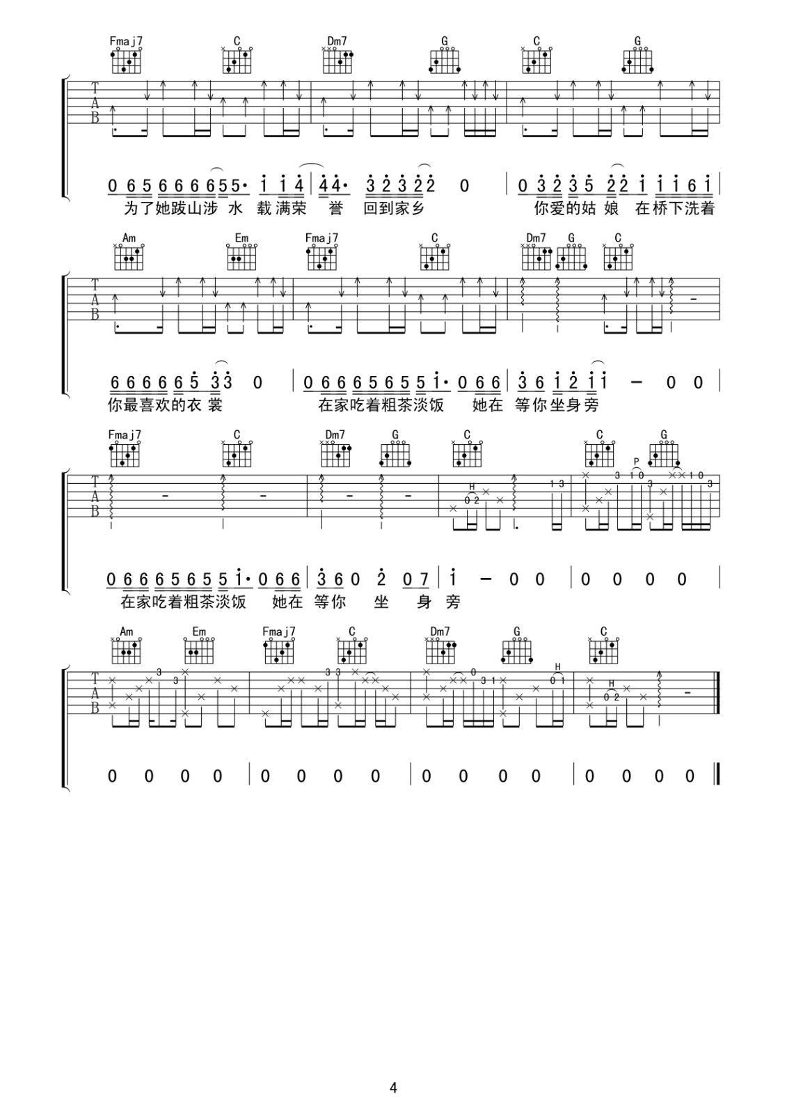 你的姑娘吉他谱 C调附前奏_音艺吉他编配_隔壁老樊