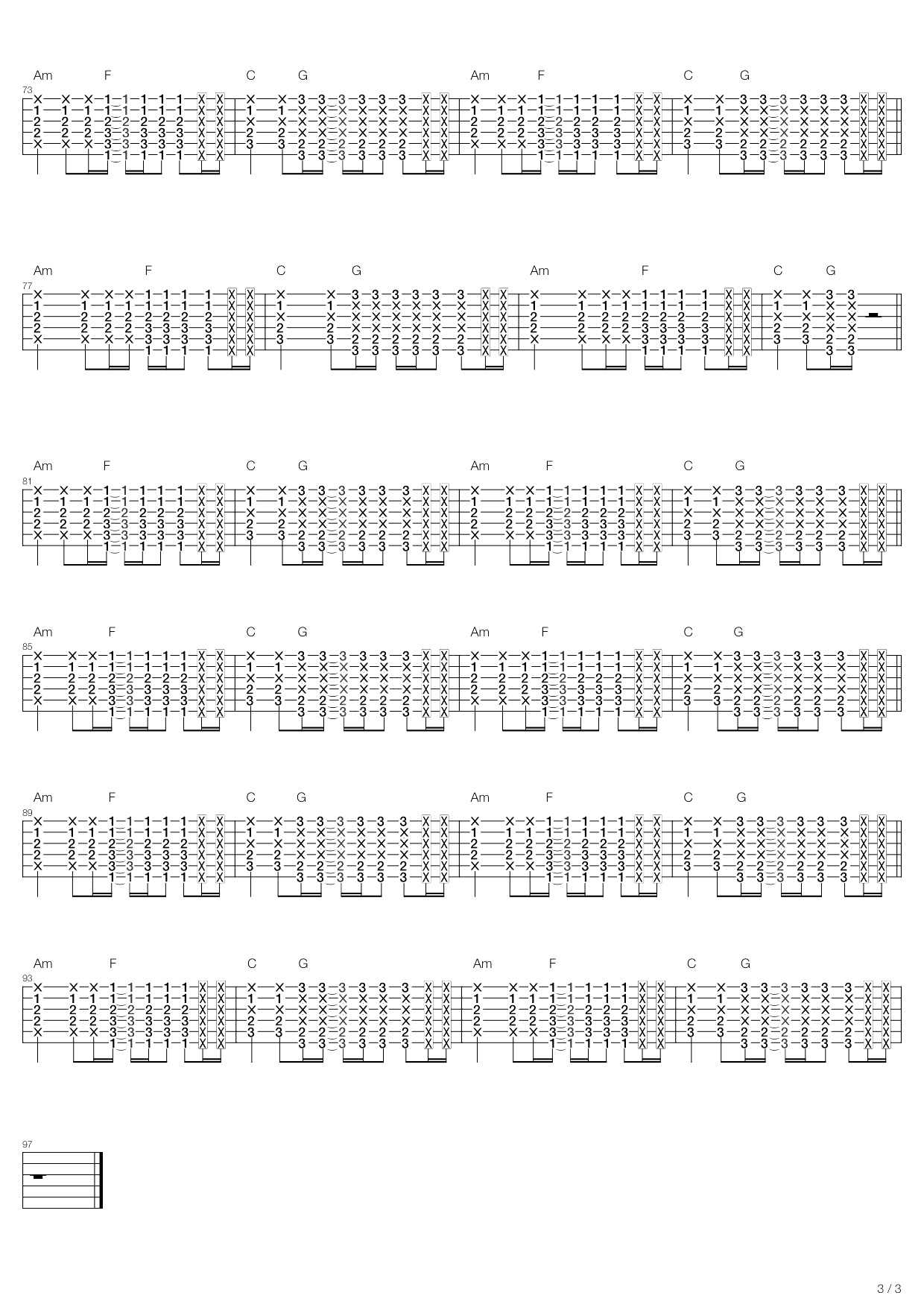 whistle指弹谱 C调六线谱_高清版_Flo Rida