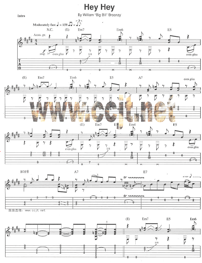 hey hey指弹谱 原调六线谱_虫虫吉他编配_Eric Clapton