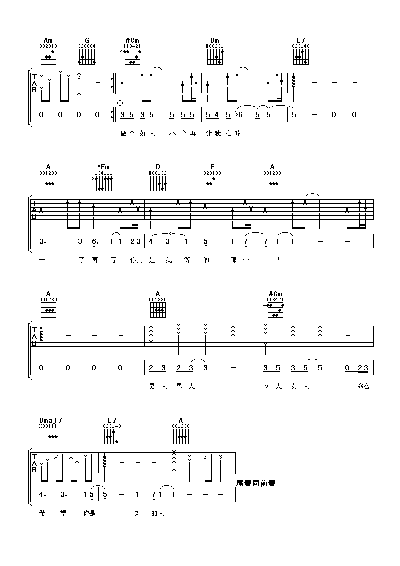 男人女人吉他谱 C调_阿潘音乐工厂编配_许茹芸