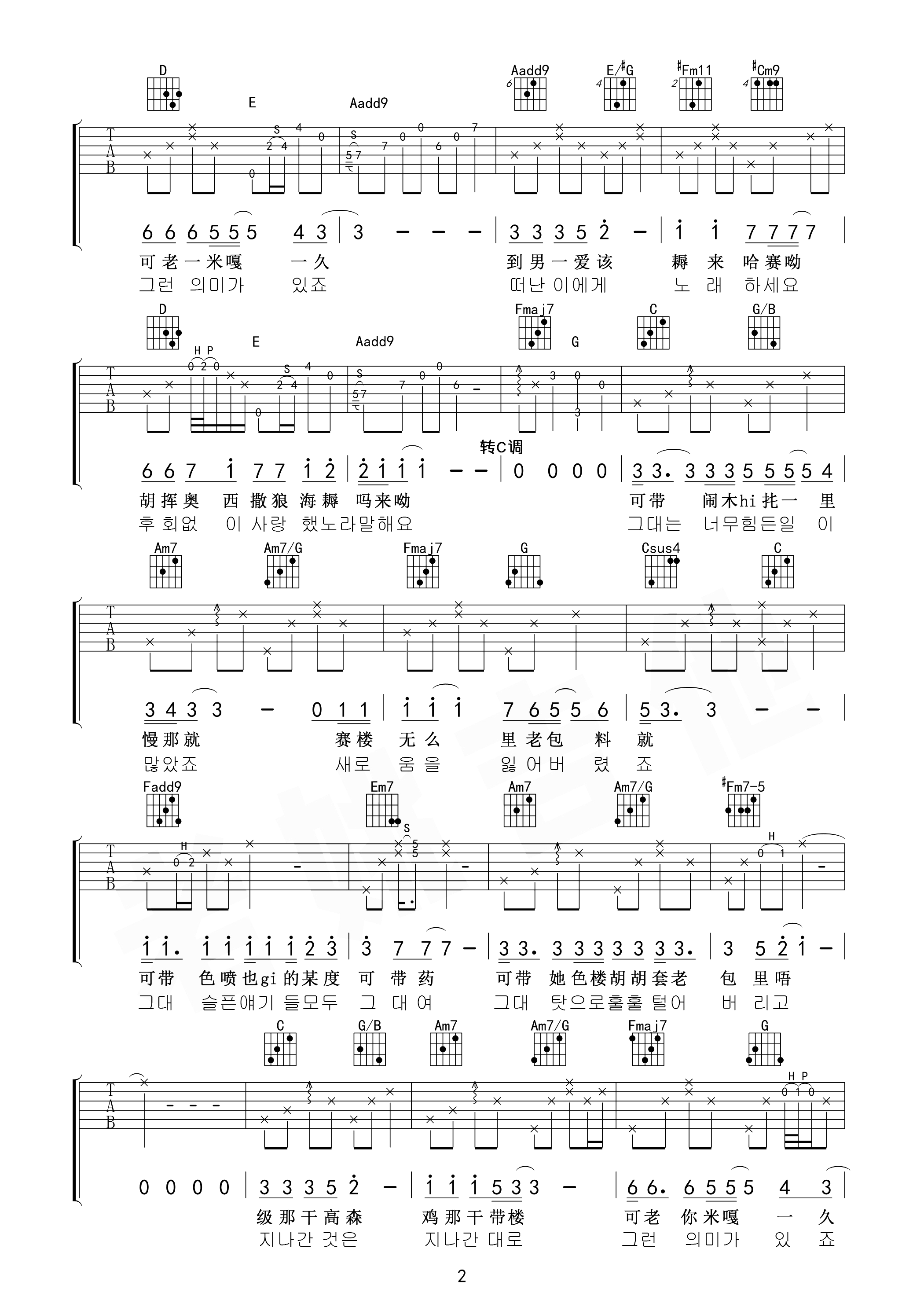 你不要担心吉他谱 A调六线谱_高清版_李迪