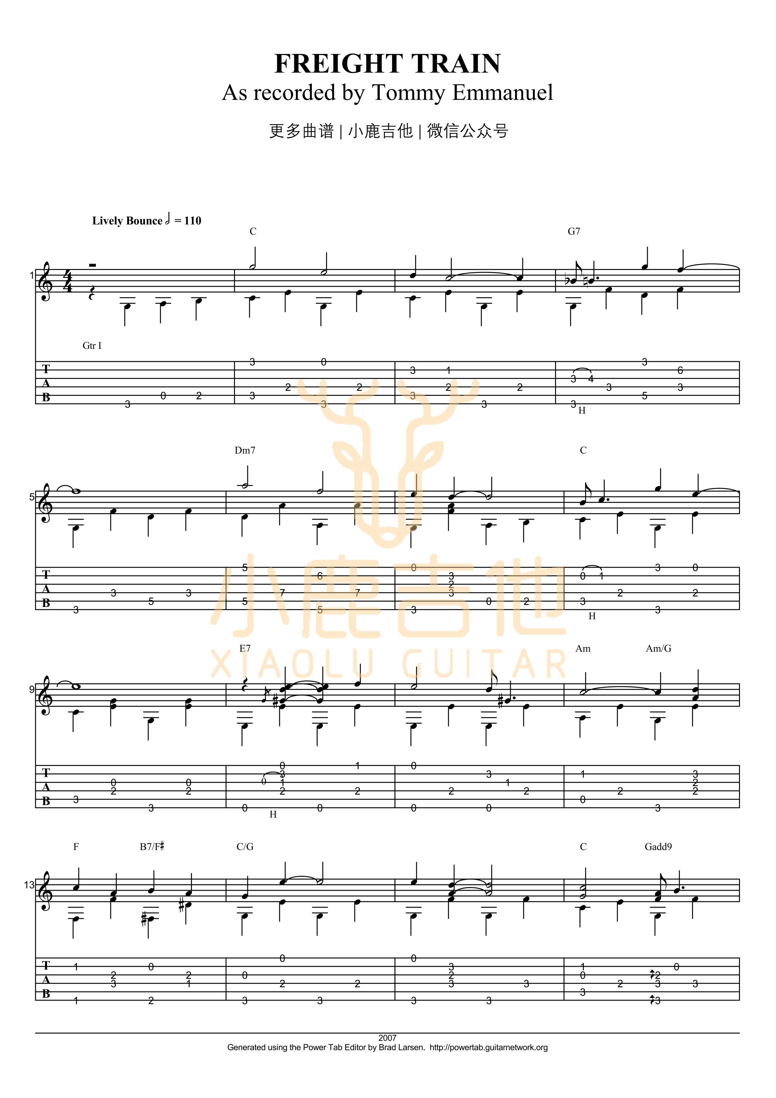 Freight Train-Tommy Emmanuel指弹吉他谱_小鹿吉他