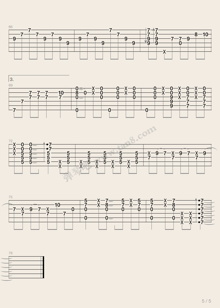 好想大声说爱你指弹谱 C调六线谱_卢家宏编配_张杰