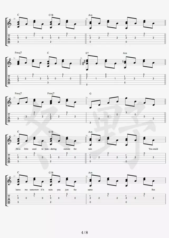 Free Loop吉他谱 原调六线谱_冬野吉他编配_Daniel Powter