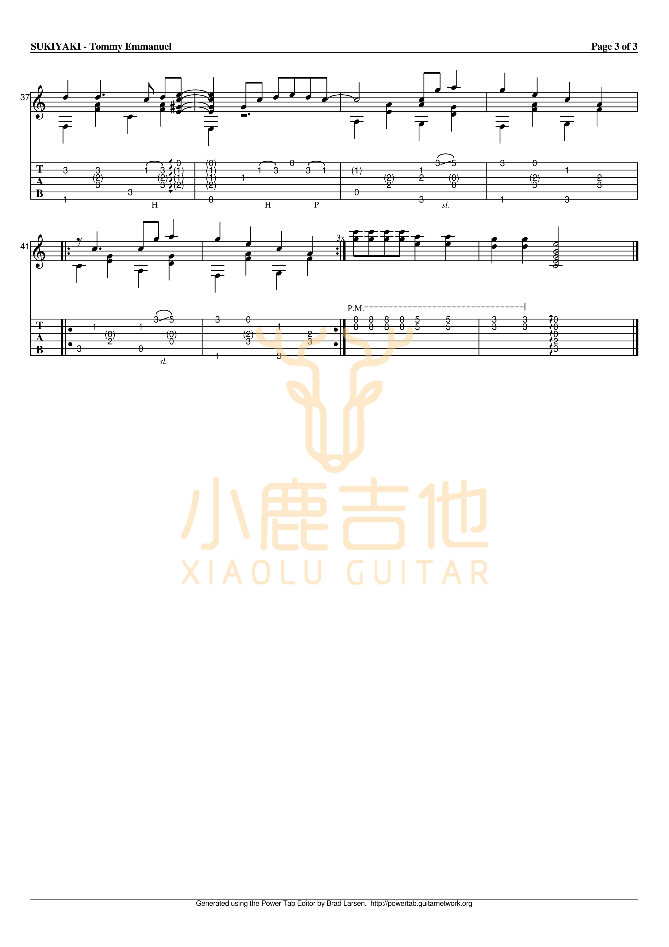 SUKIYAKI-Tommy Emmanuel指弹吉他谱（小鹿吉他）