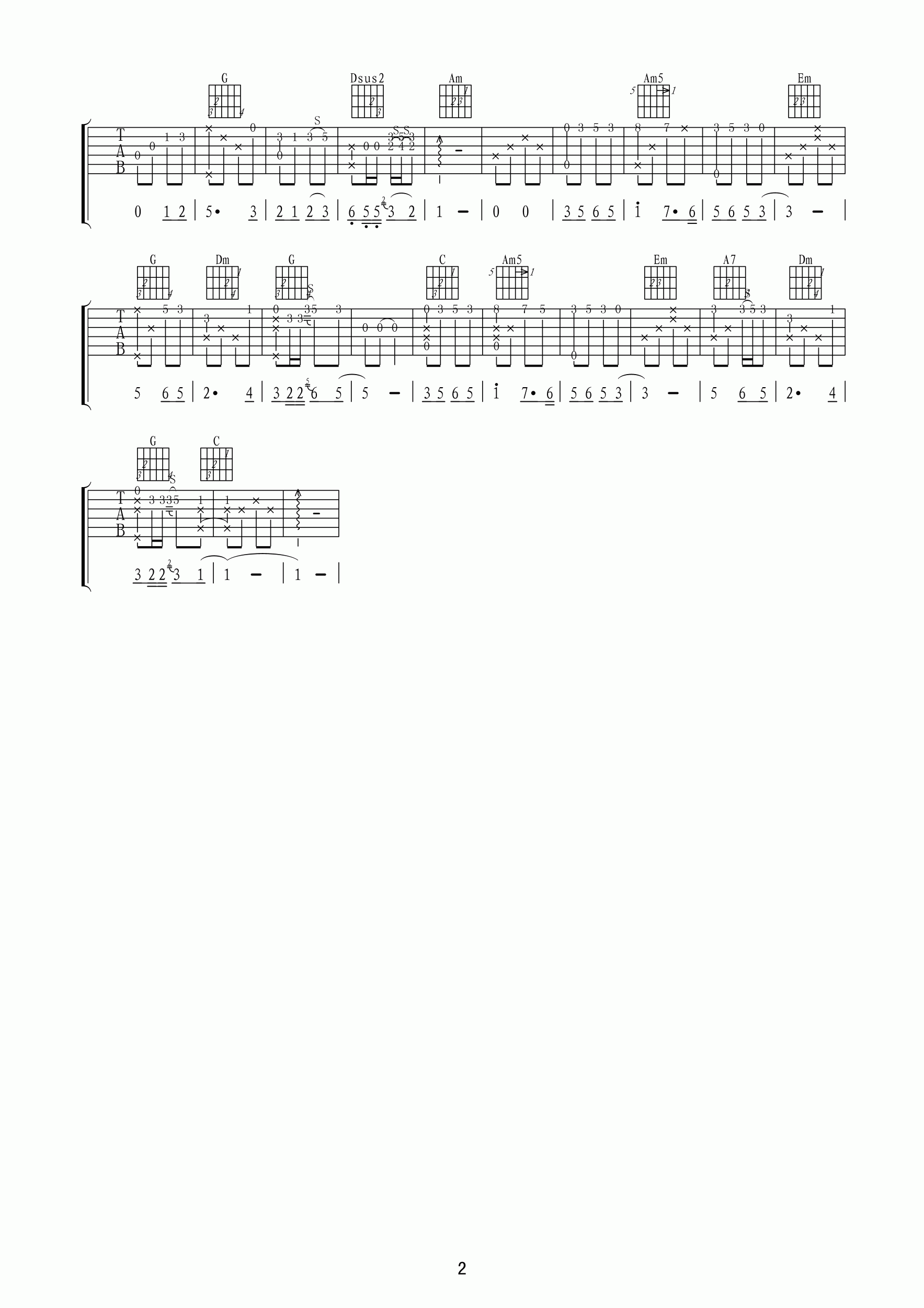 听妈妈讲那过去的事情吉他谱 C调六线谱_高清版_儿童歌曲