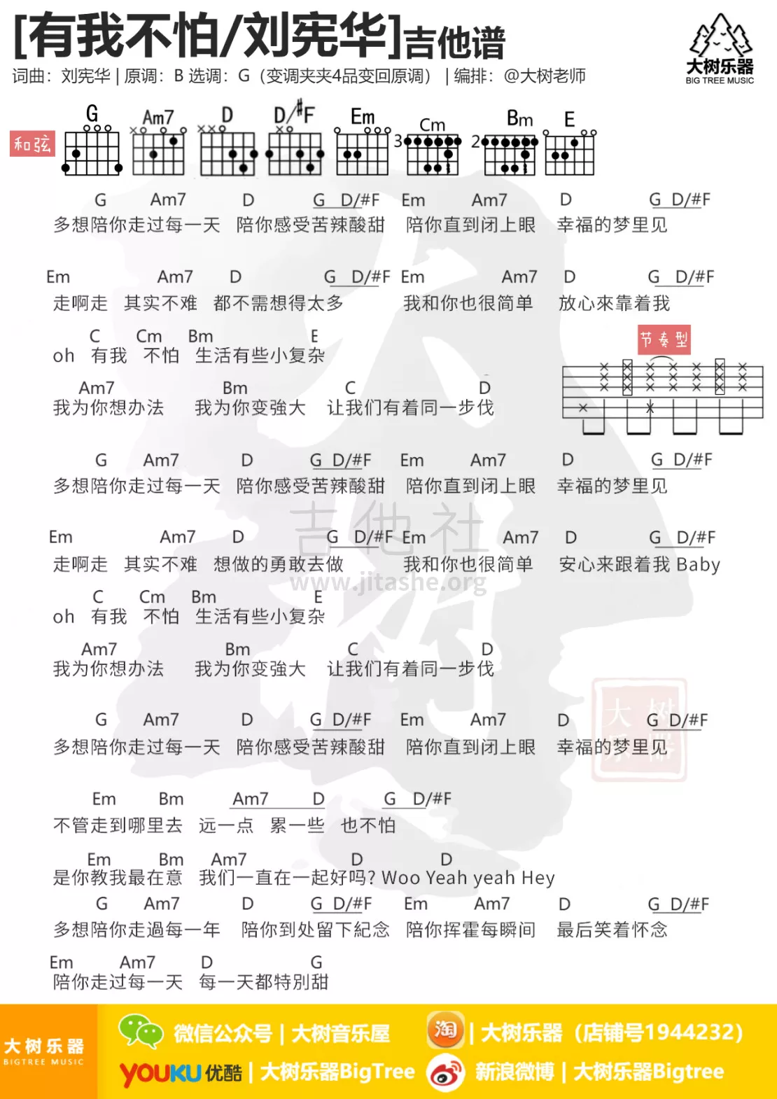 有我不怕吉他谱 G调和弦谱_大树音乐屋编配_刘宪华