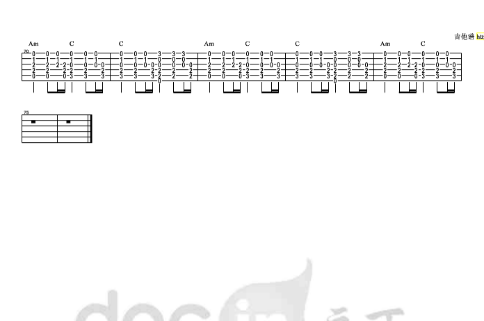 被动指弹谱 原调六线谱_豆丁网编配_伍佰