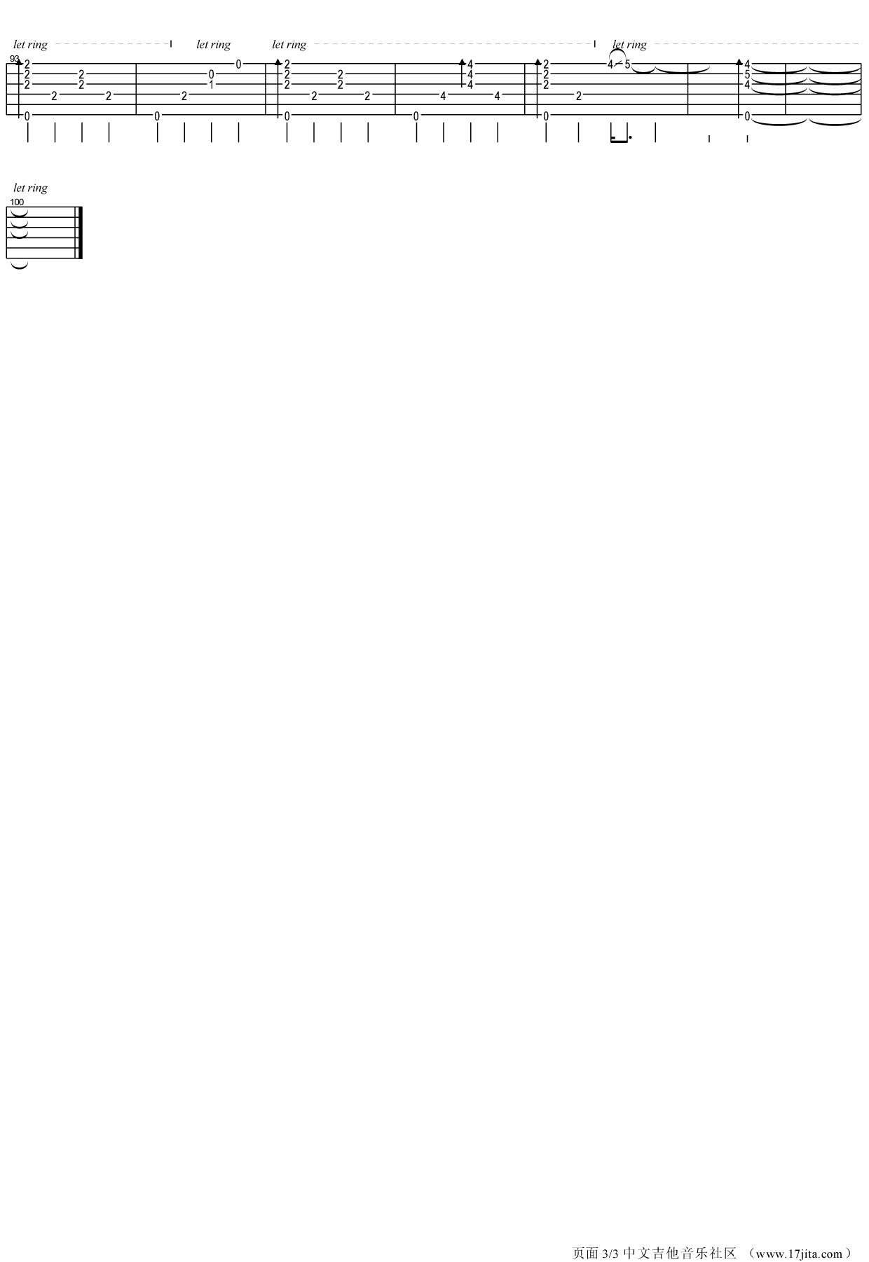 家路指弹谱 原调六线谱_17吉他编配_路家敏