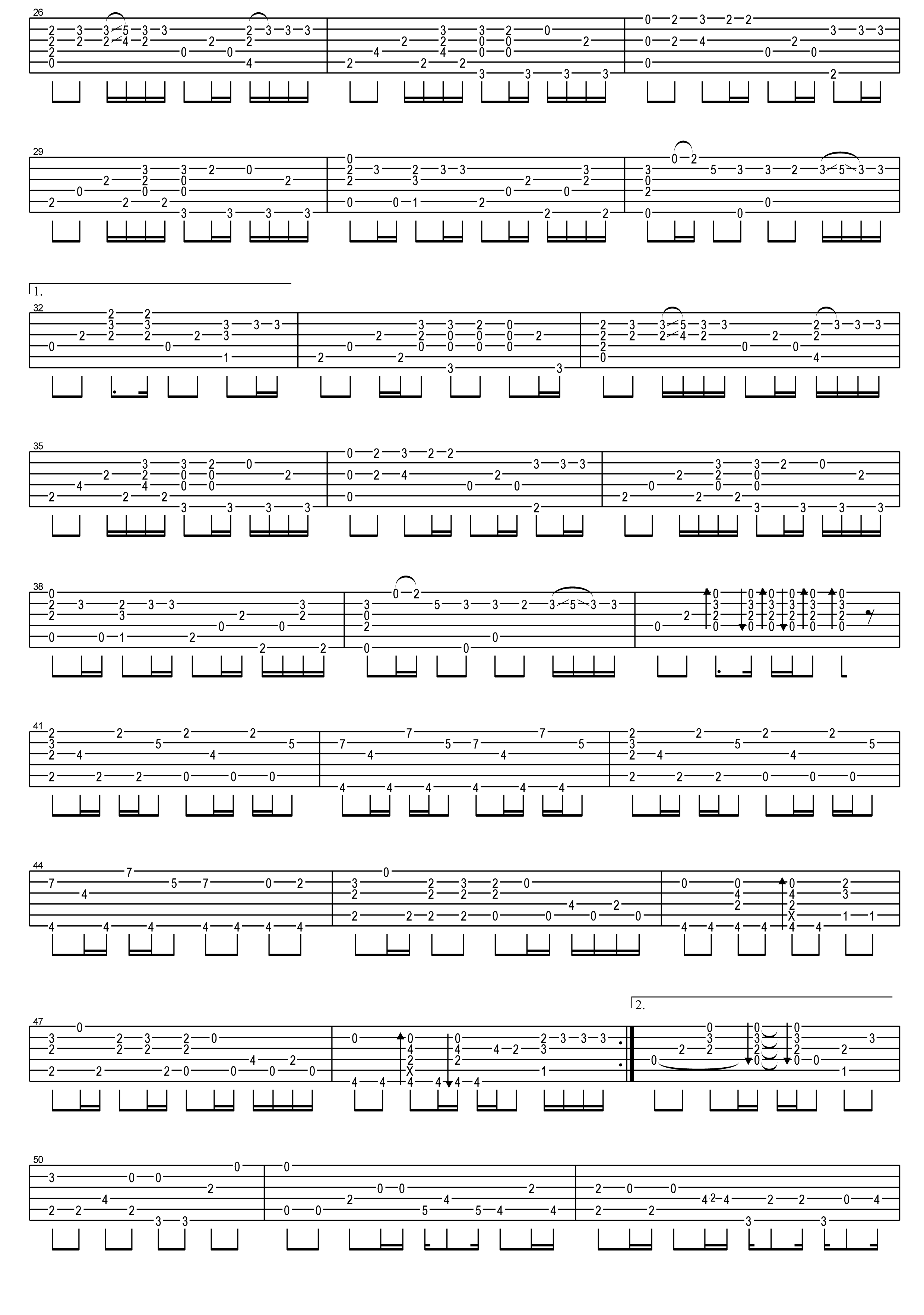 七里香指弹吉他谱 高清六线谱_卢家宏版本_周杰伦