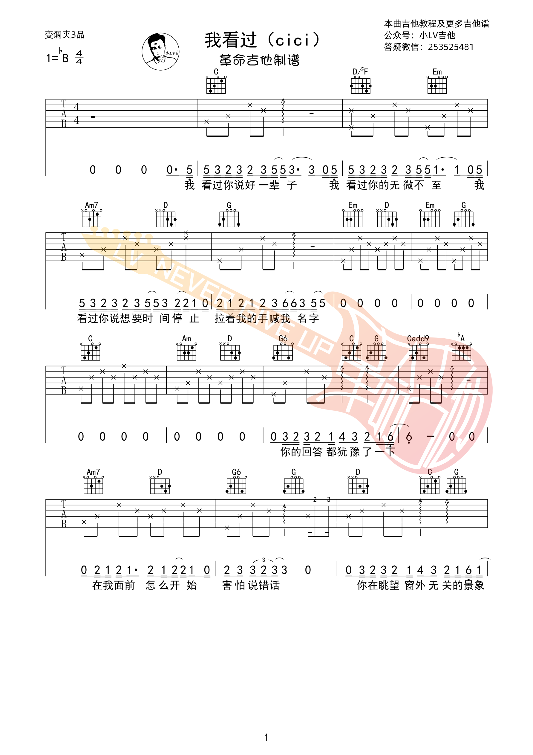我看过吉他谱 G调革命吉他版 CiCi