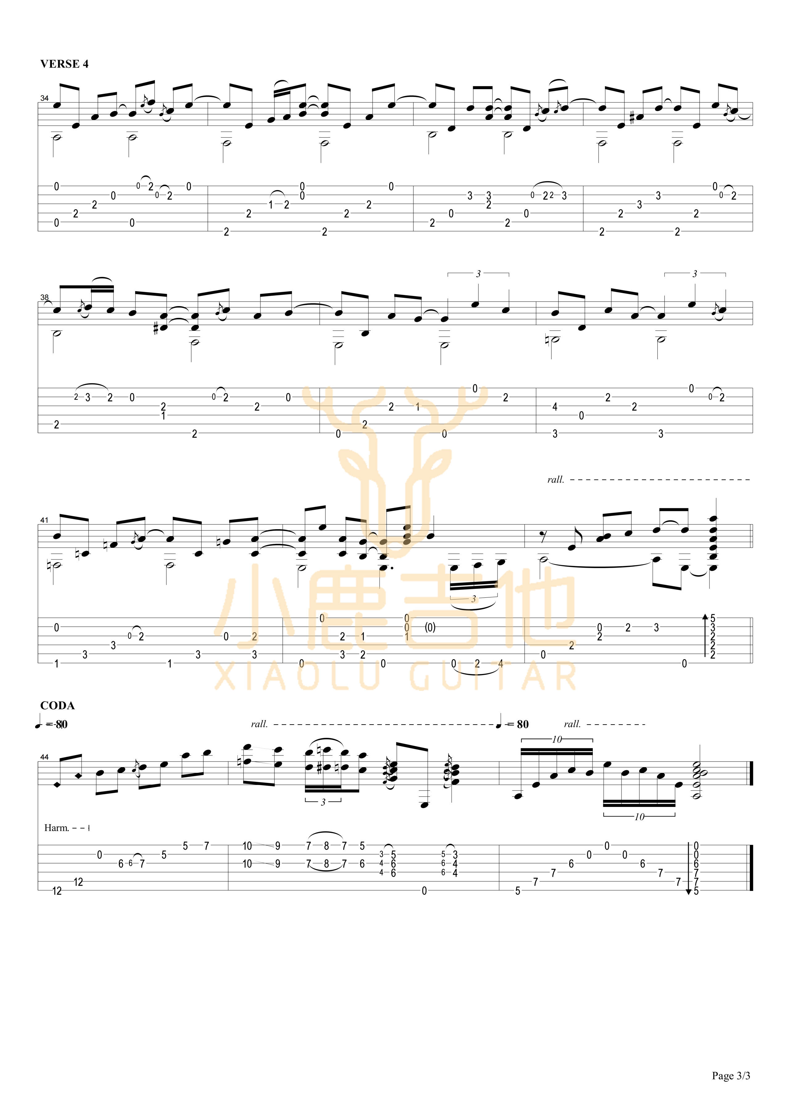 STAY CLOSE TO ME-Tommy Emmanuel指弹吉他谱（小鹿吉他）