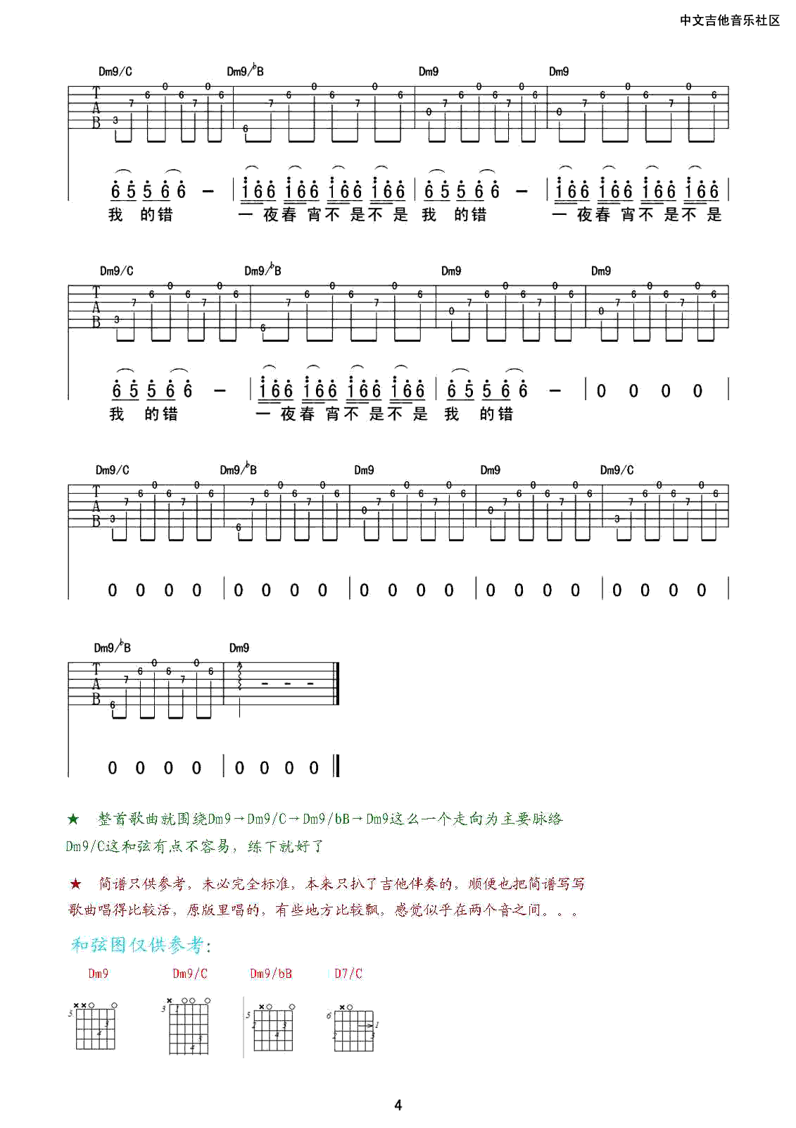 嫁衣吉他谱 C调六线谱_17吉他编配_幸福大街
