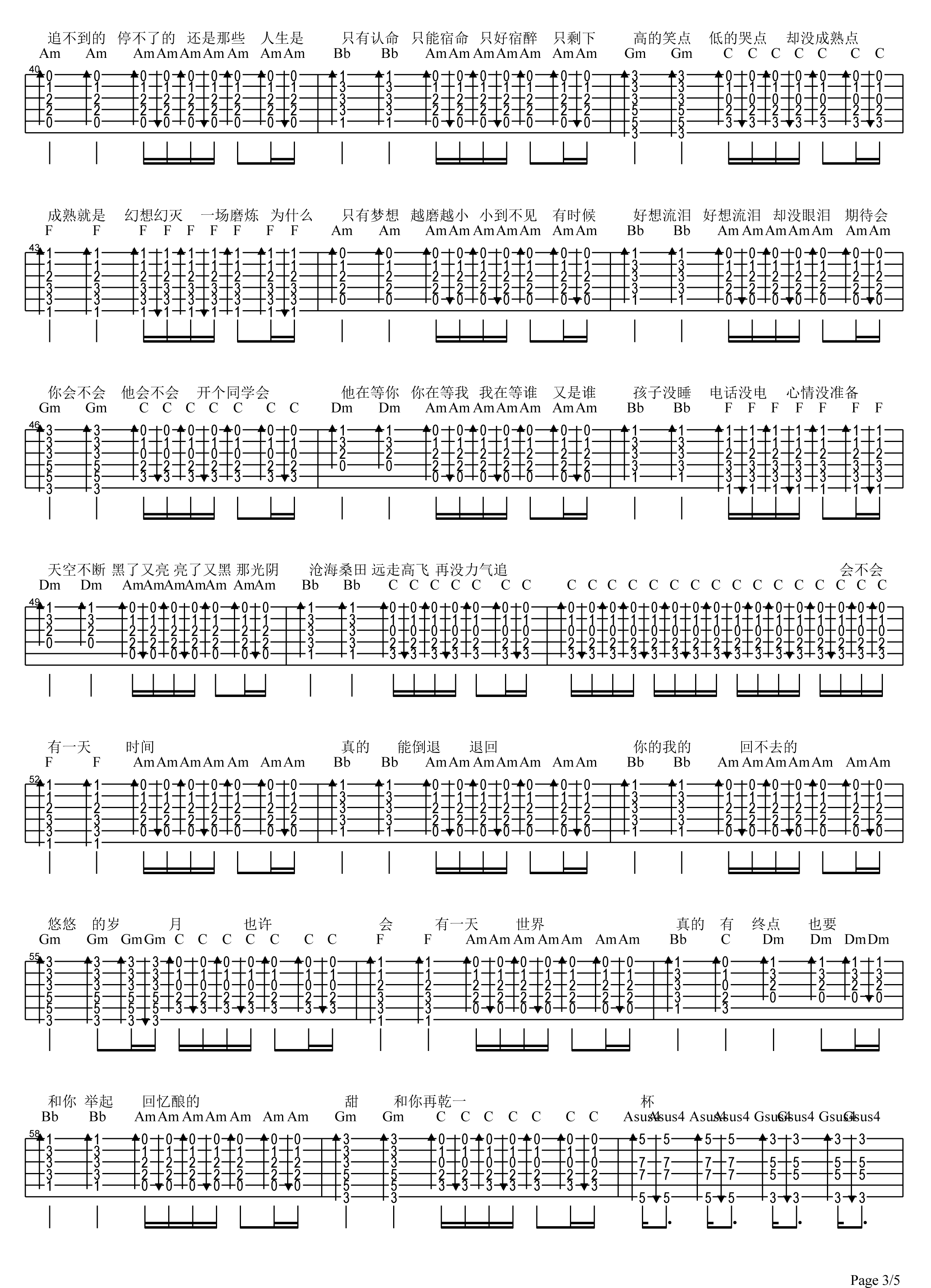干杯吉他谱 C调六线谱_高清版_五月天