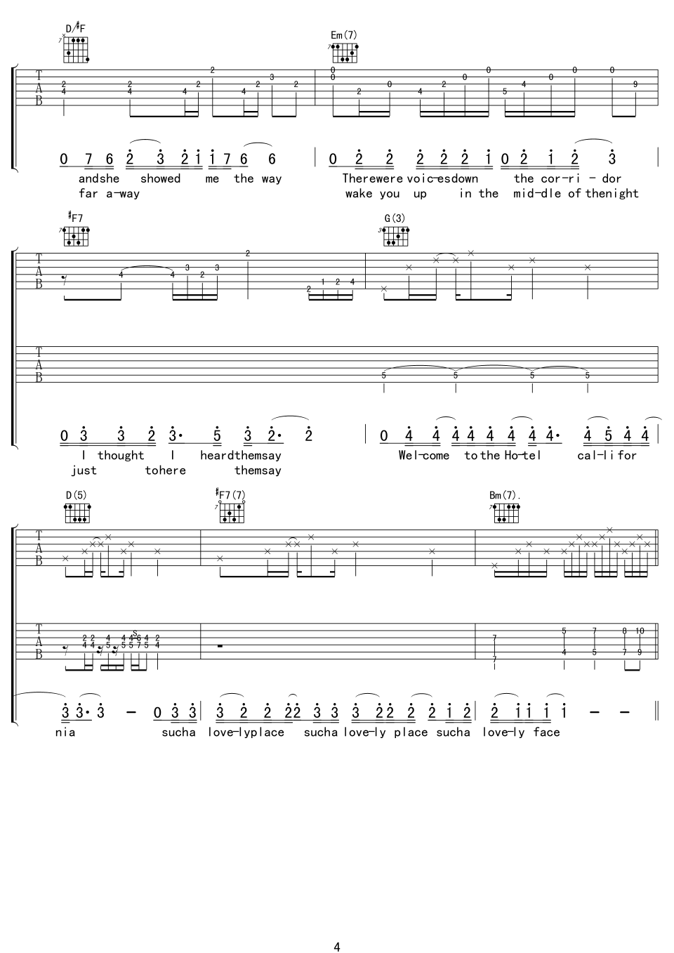 hotel California吉他谱 D调附前奏_中文吉他音乐社区编配_Eagles Hotel