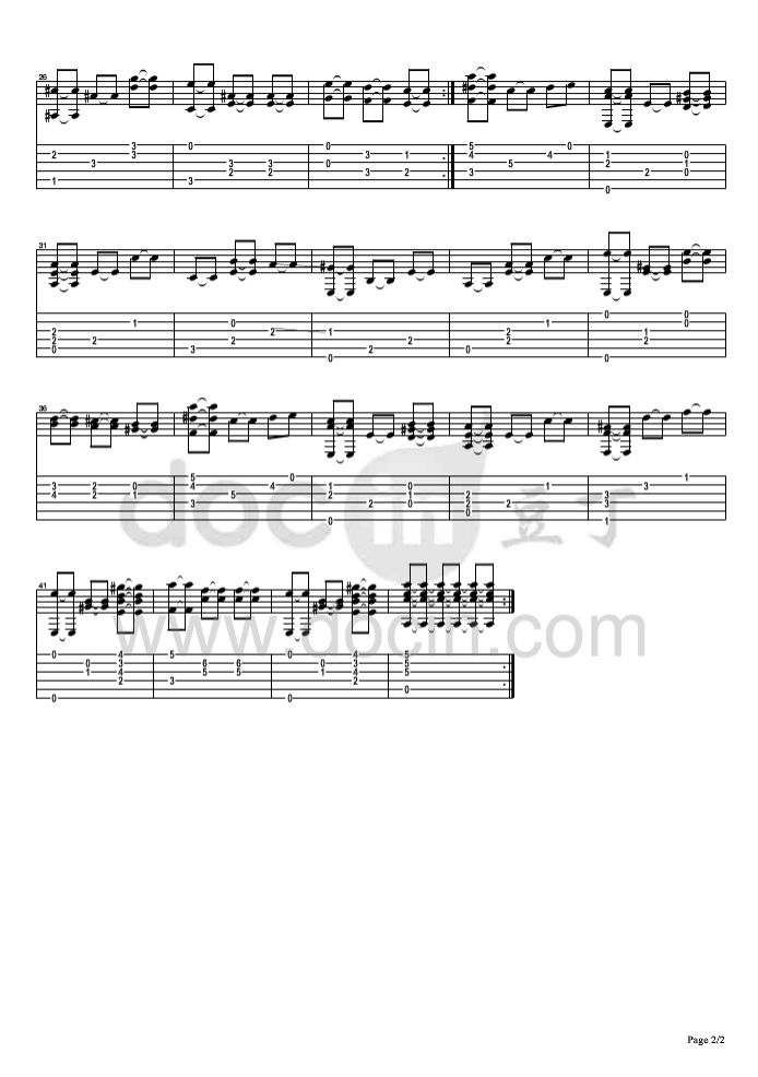 华尔姿吉他指弹谱 C调六线谱_简单版_Fernando Sor