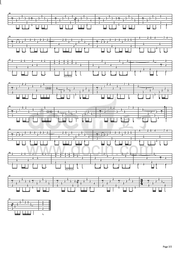 一方衫指弹谱 D调六线谱_豆丁网编配_中川砂仁