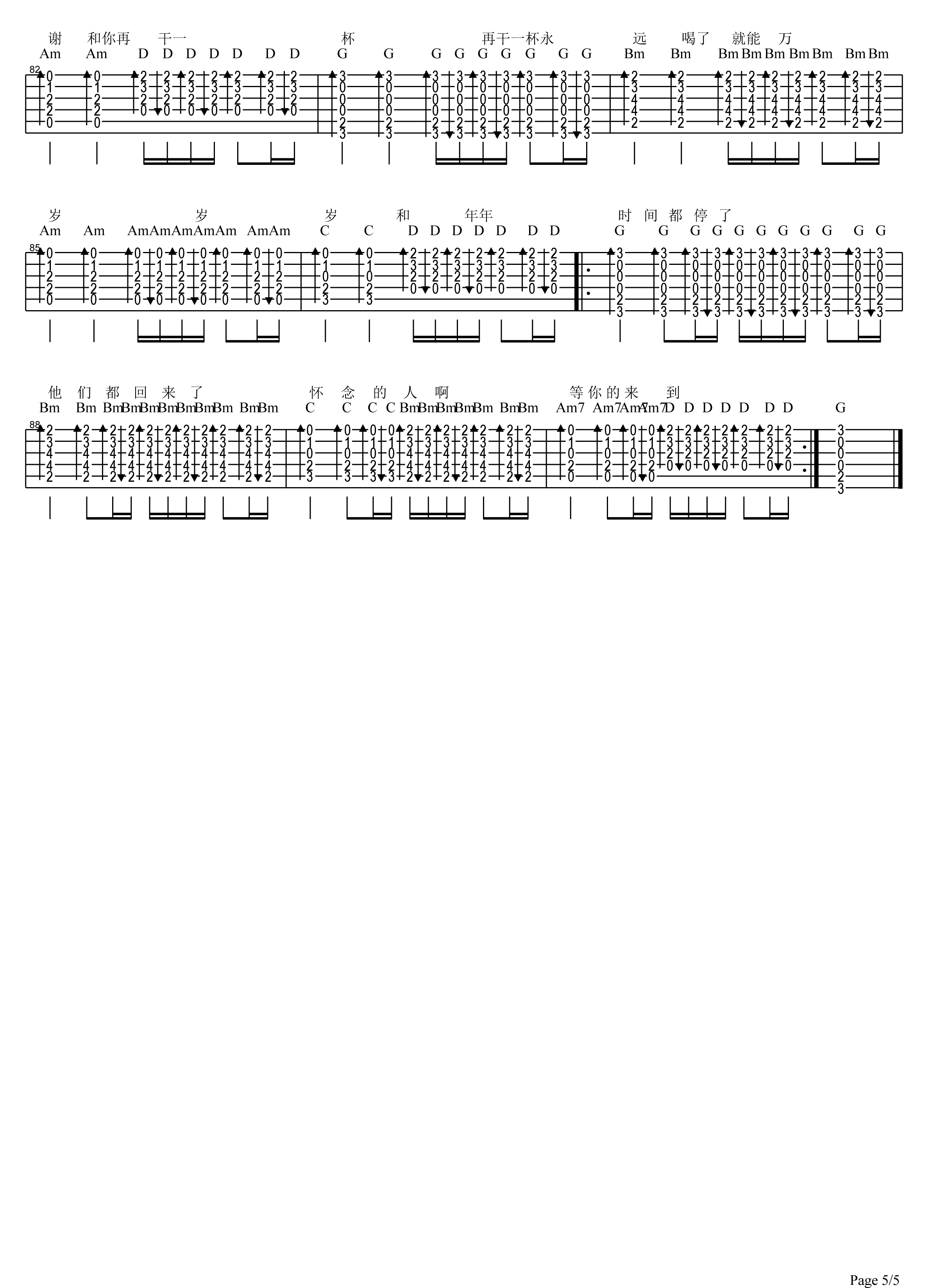 干杯吉他谱 C调六线谱_高清版_五月天