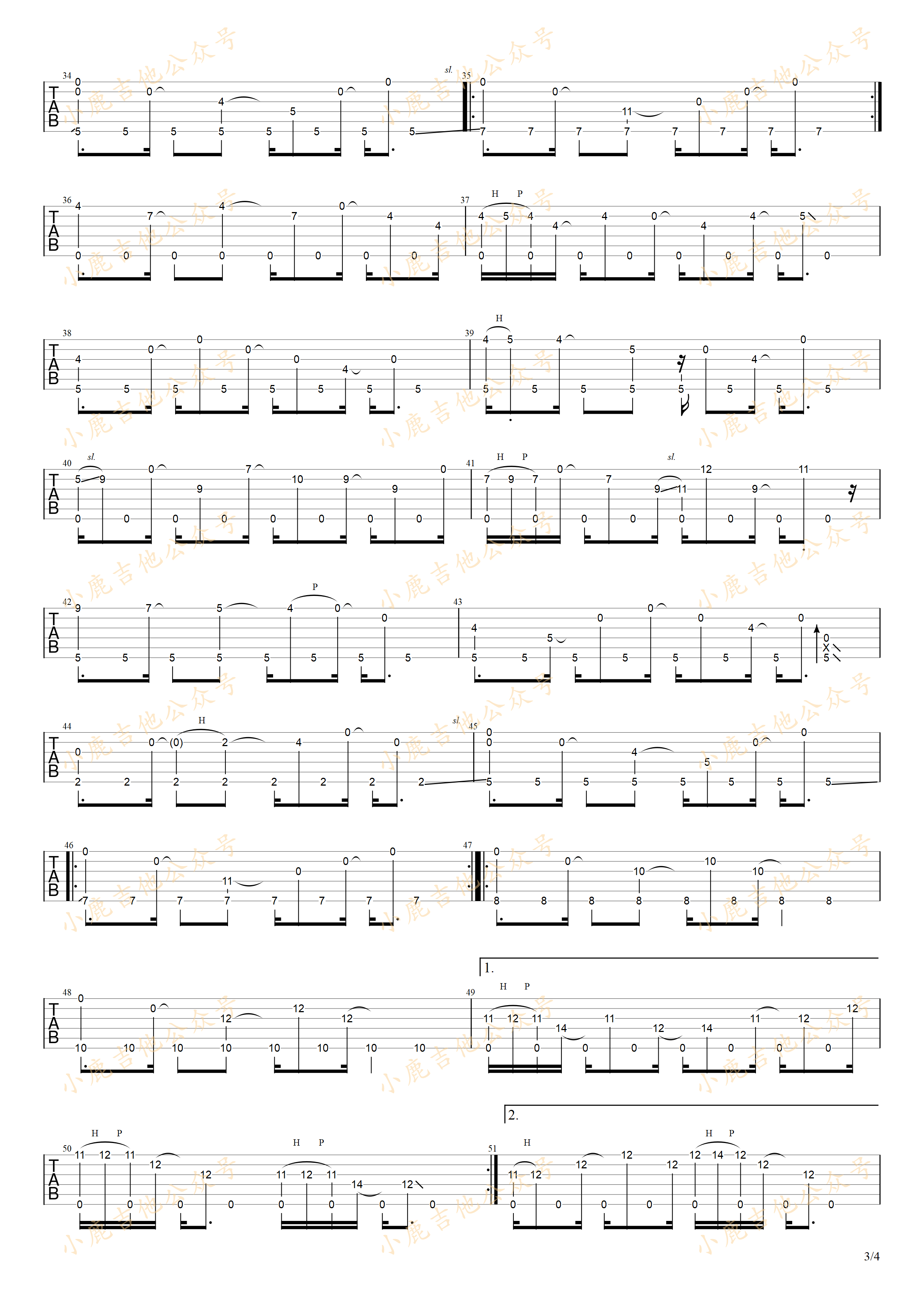 風、走る（Wind,Run）-岸部真明 指弹吉他谱（小鹿吉他）