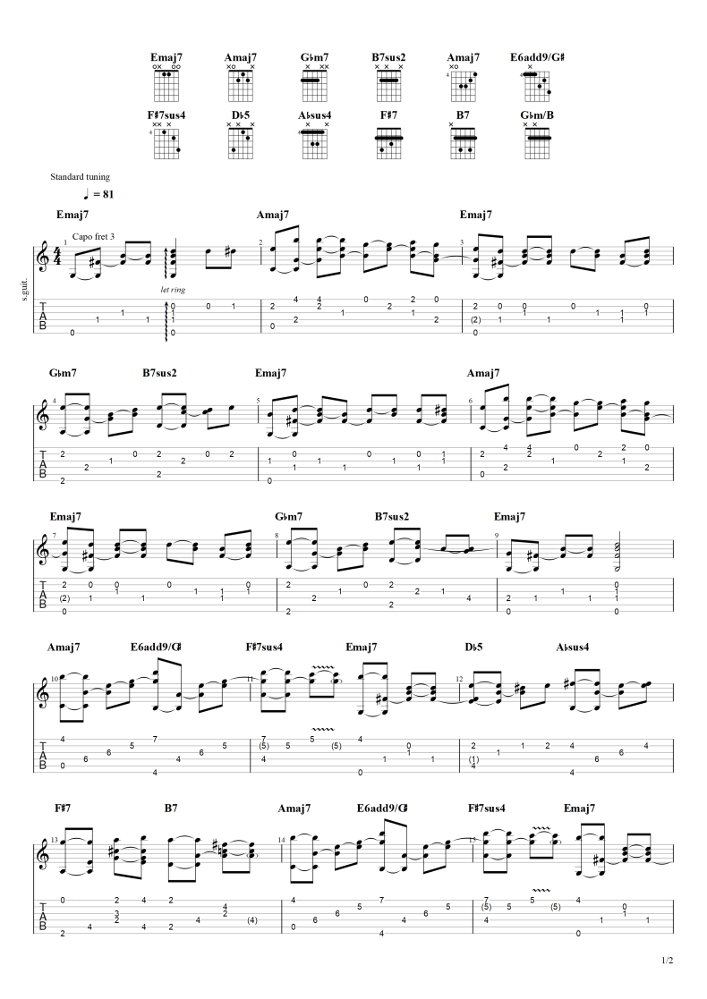 步履不停吉他指弹谱 原调_六线谱_Gontiti