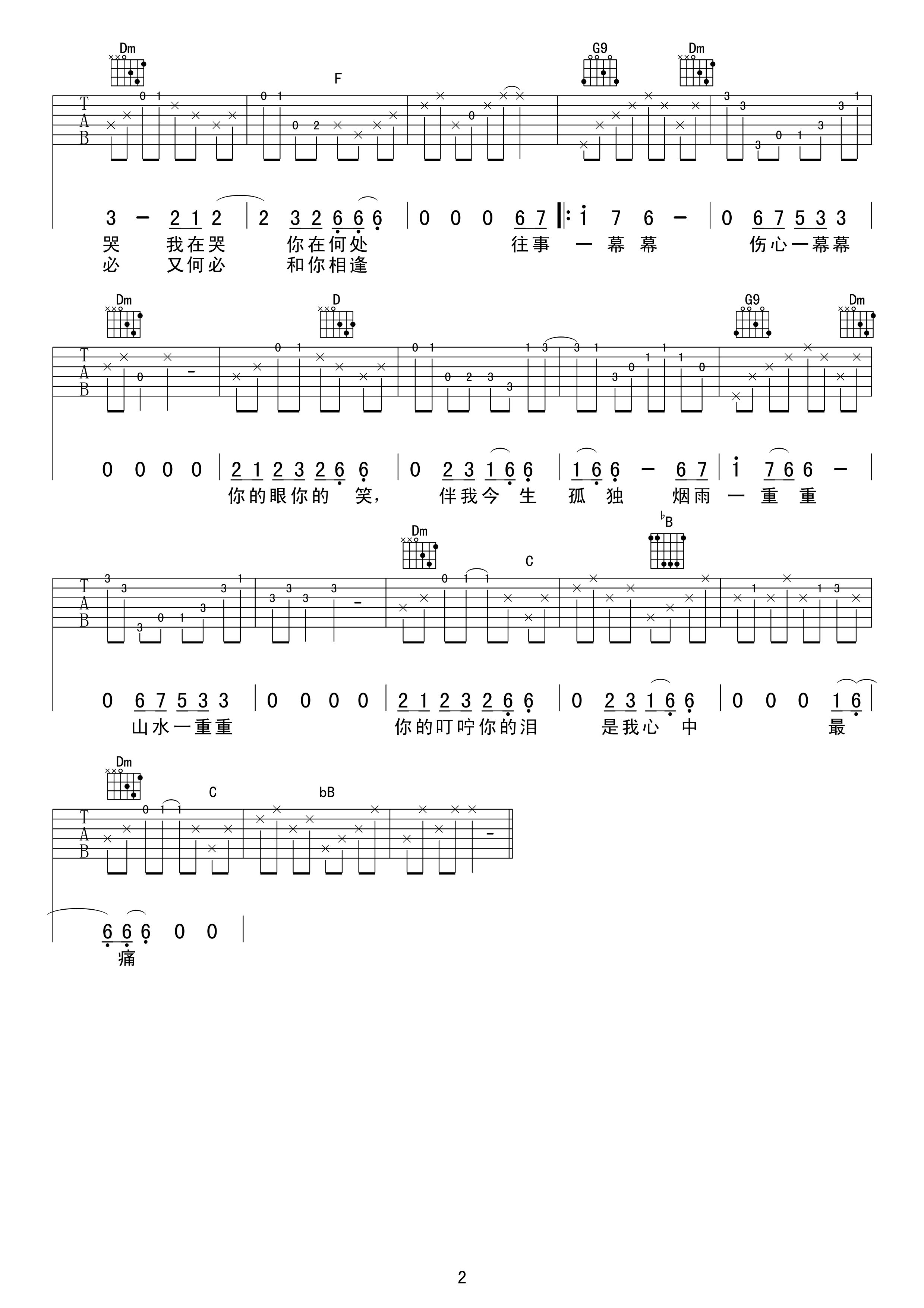 烟雨蒙蒙吉他谱 F调精选版_17吉他编配_古巨基