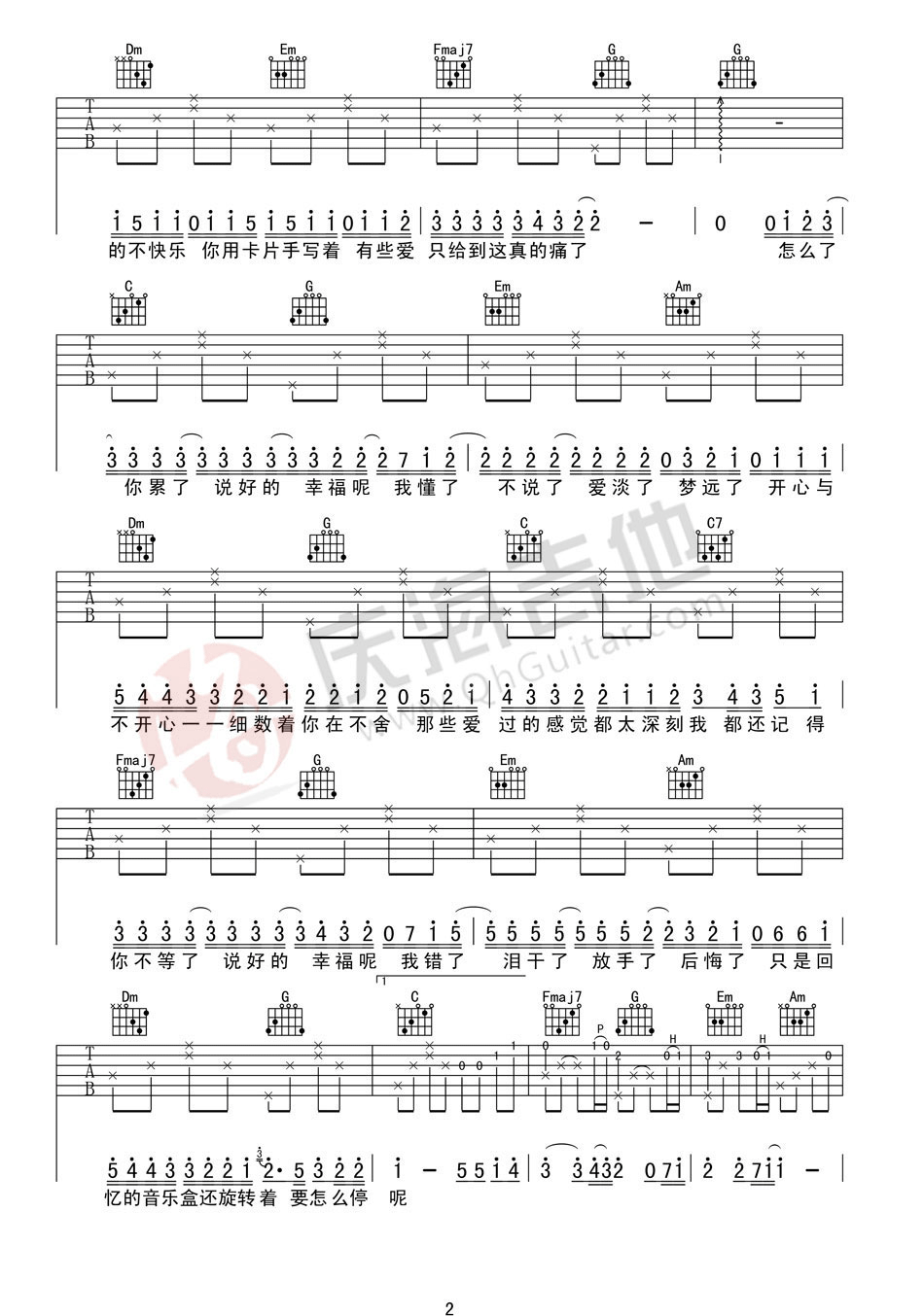 说好的幸福呢吉他谱 C调六线谱_庆海吉他教室编配_周杰伦