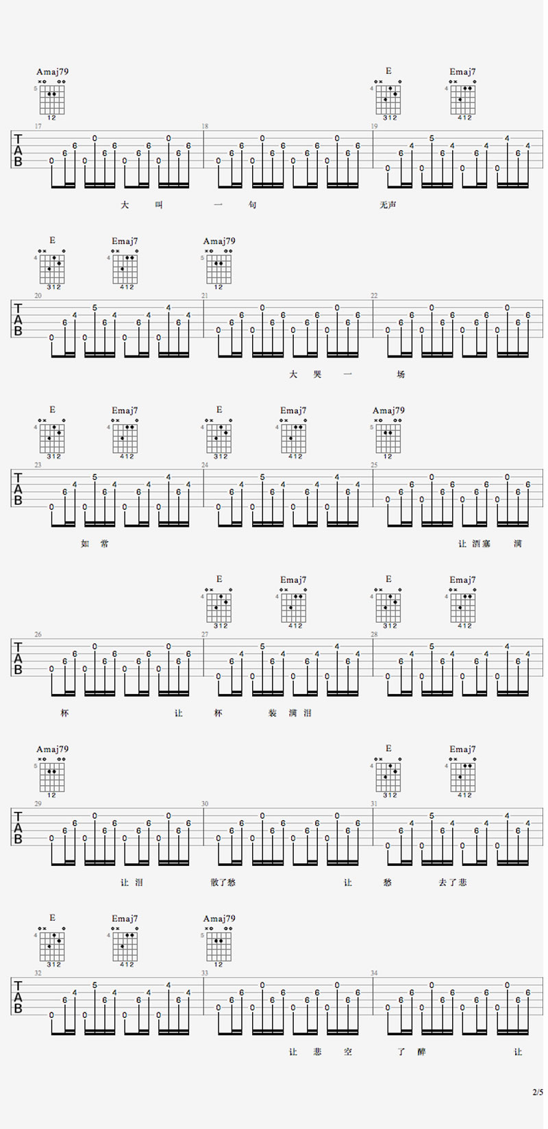 猪老三吉他谱 A调六线谱_最新吉他谱编配_何大河