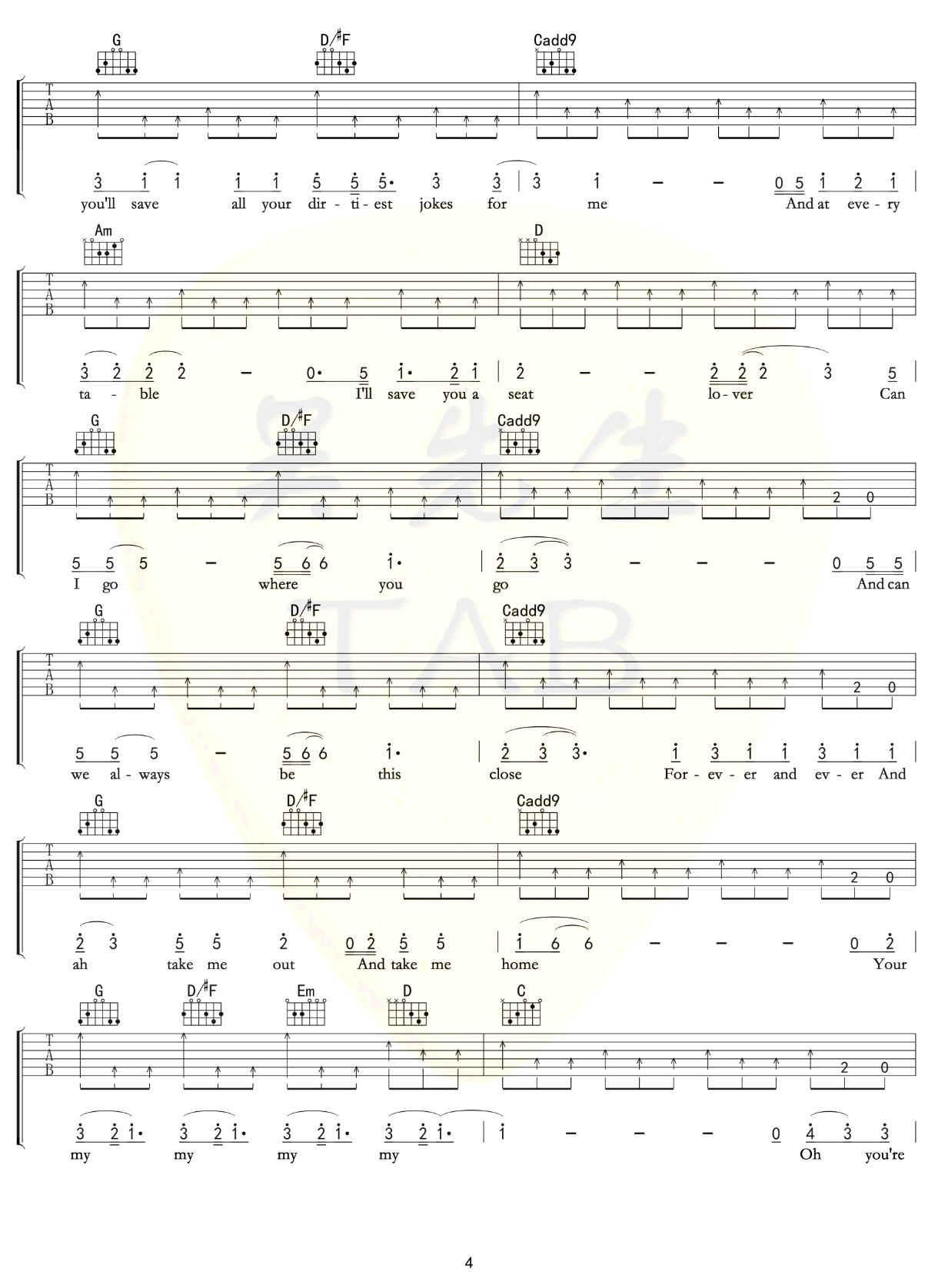 lover吉他谱 G调扫弦版_吴先生编配_Taylor Swift