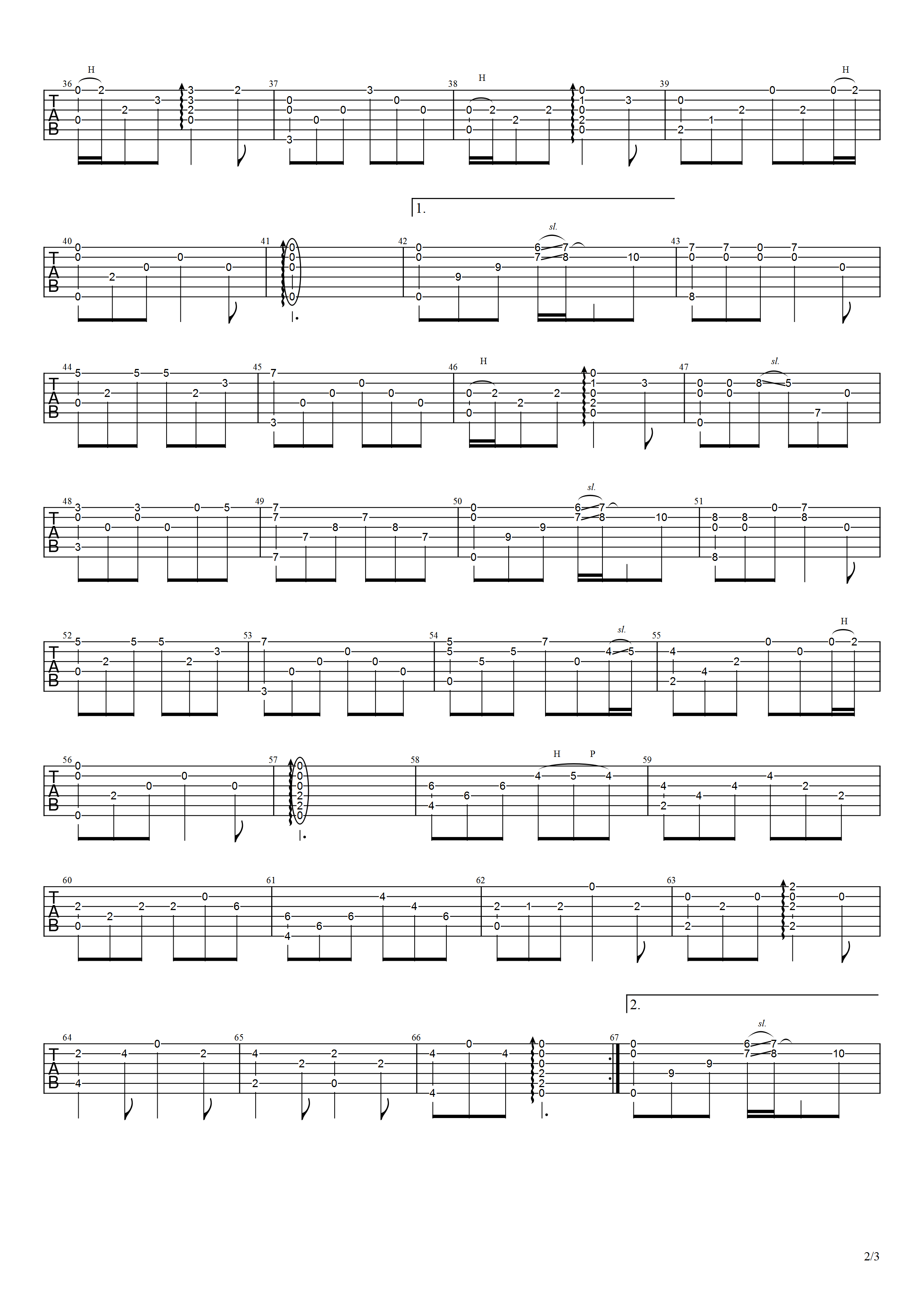 深夜一角吉他指弹谱 G调六线谱_失物森林编配_毛不易