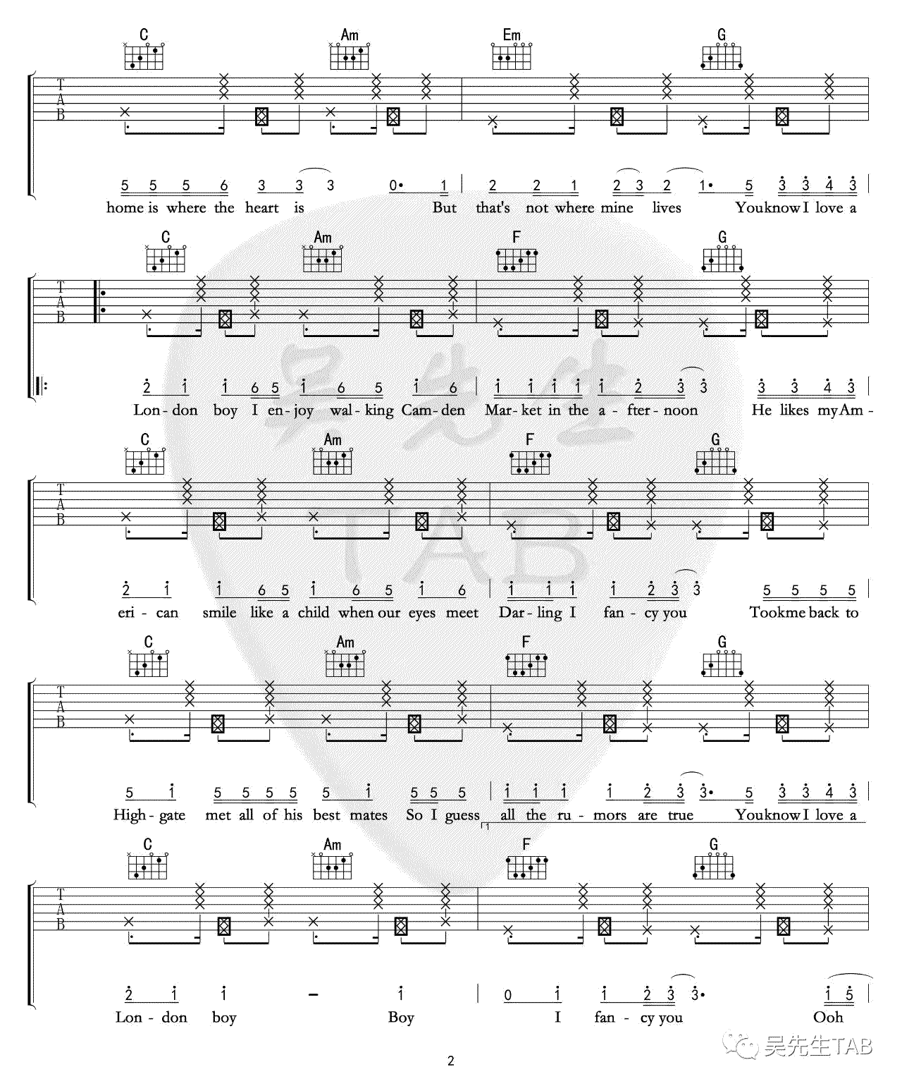 London Boy吉他谱 F调六线谱_吴先生编配_Taylor Swift