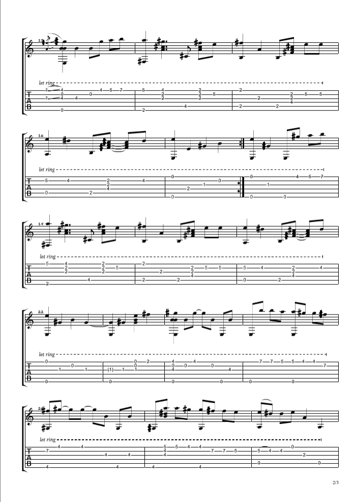 午后的出发指弹谱 原调六线谱_卢家宏编配_卢家宏