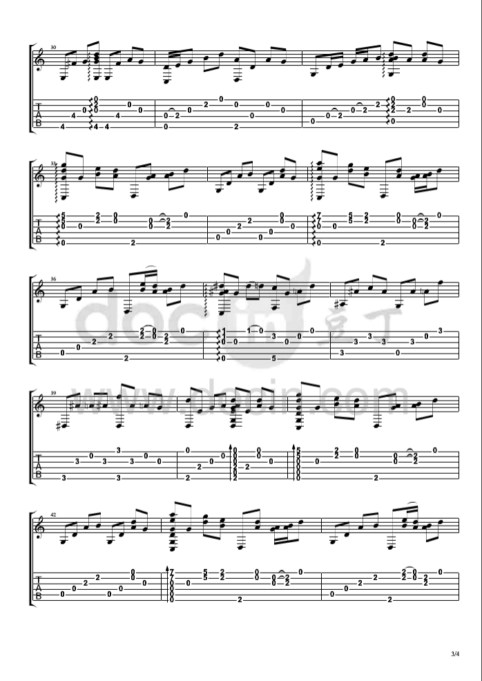 沐春阳吉他指弹谱 D调六线谱_豆丁网编配_走音